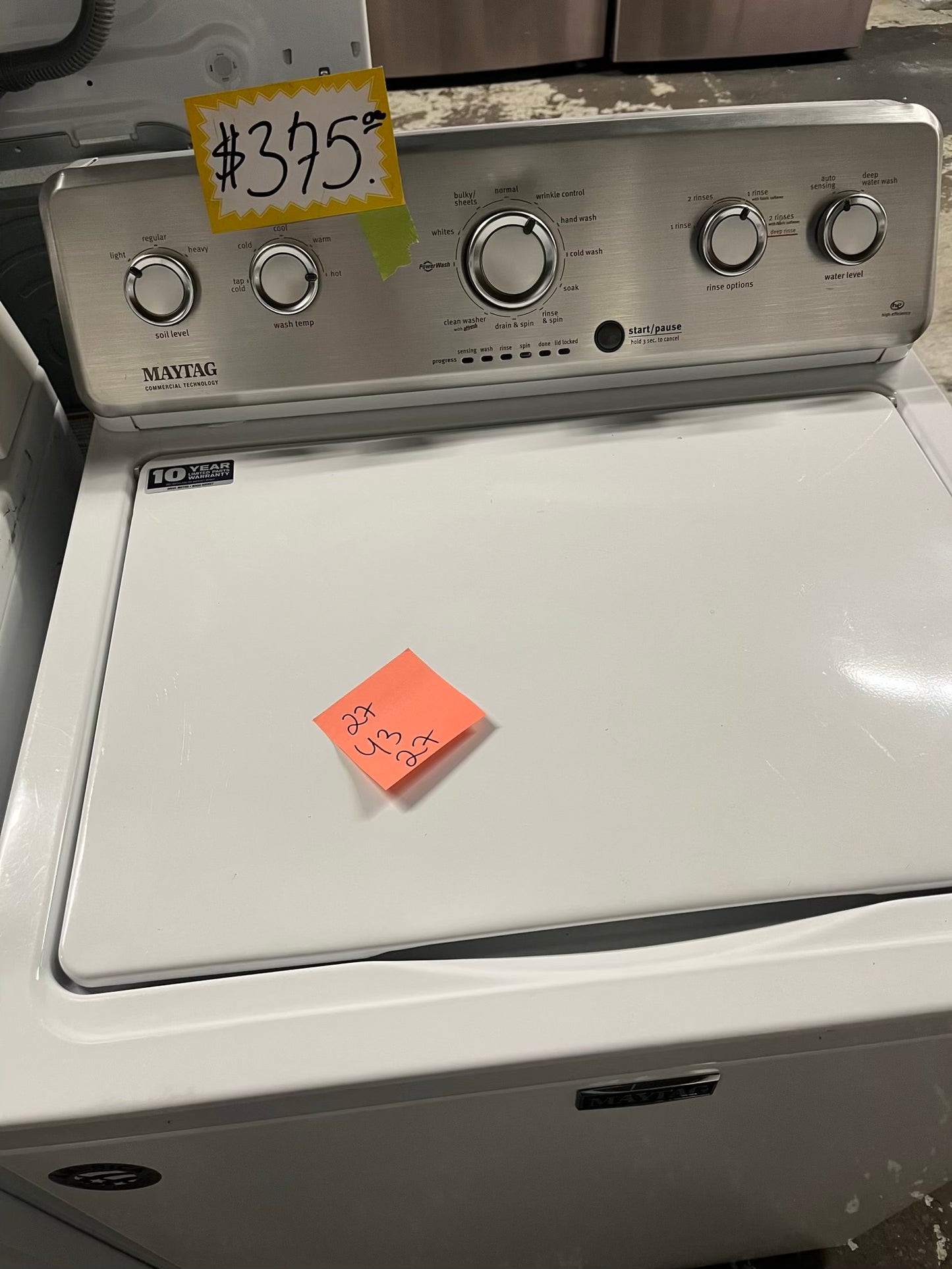 - Maytag Top load washing machine side x side large stainless steel drum capacity w/agitator 27" Refurbished #W001KB-TR