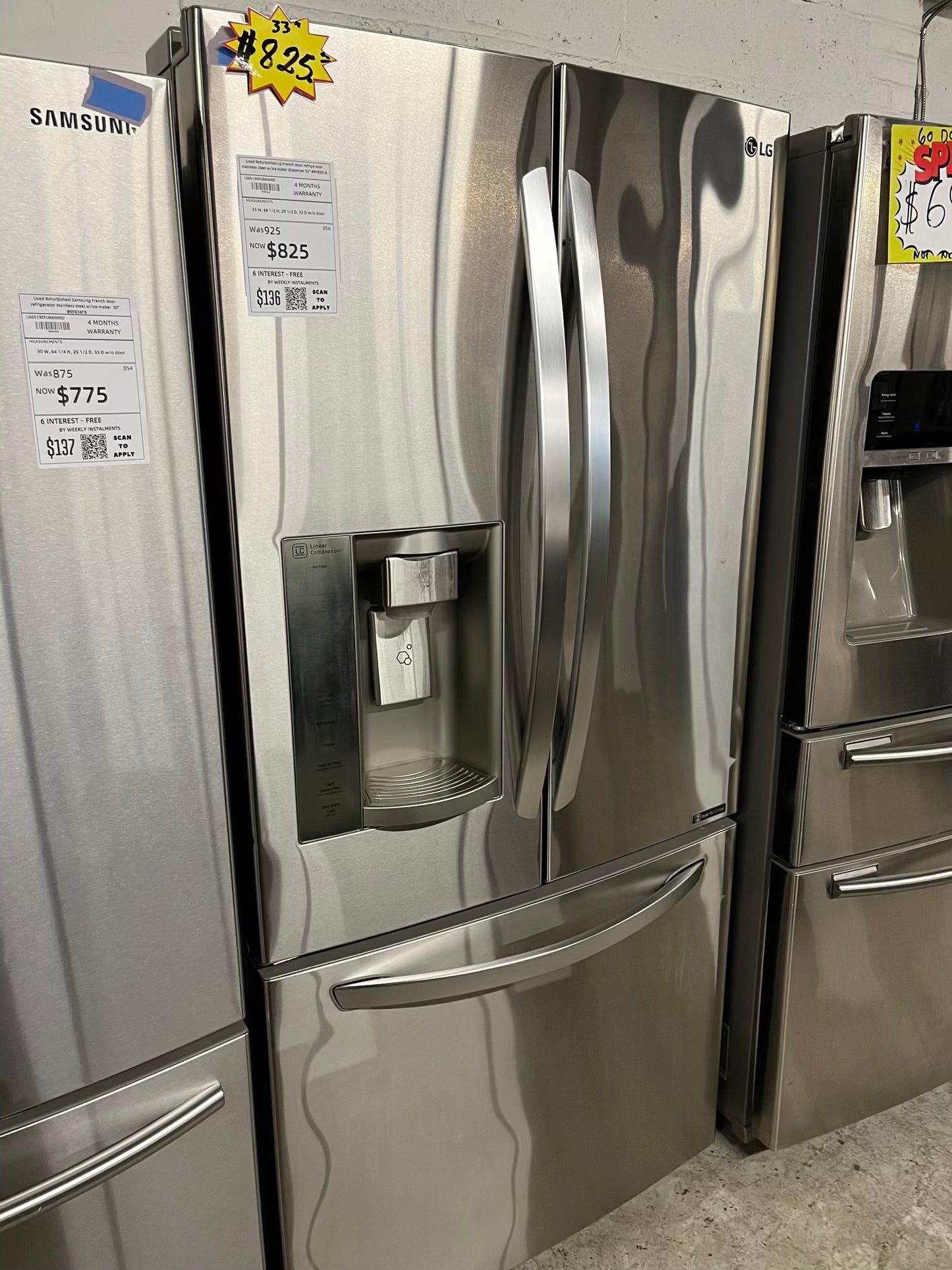 Used Refurbished LG French door refrigerator stainless steel w/ice water dispenser 33" #RF836LB-TR