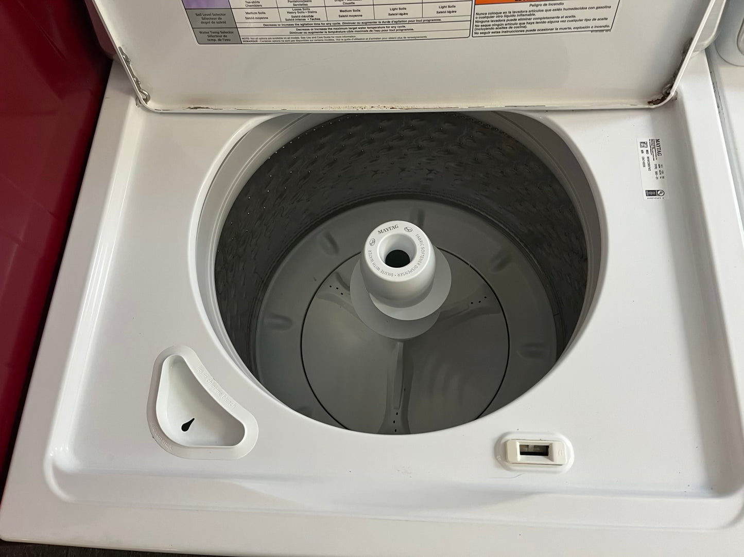 - Maytag Top load washing machine side x side large stainless steel drum w/agitator & electric dryer 220v set 29" Refurbished #W001KB