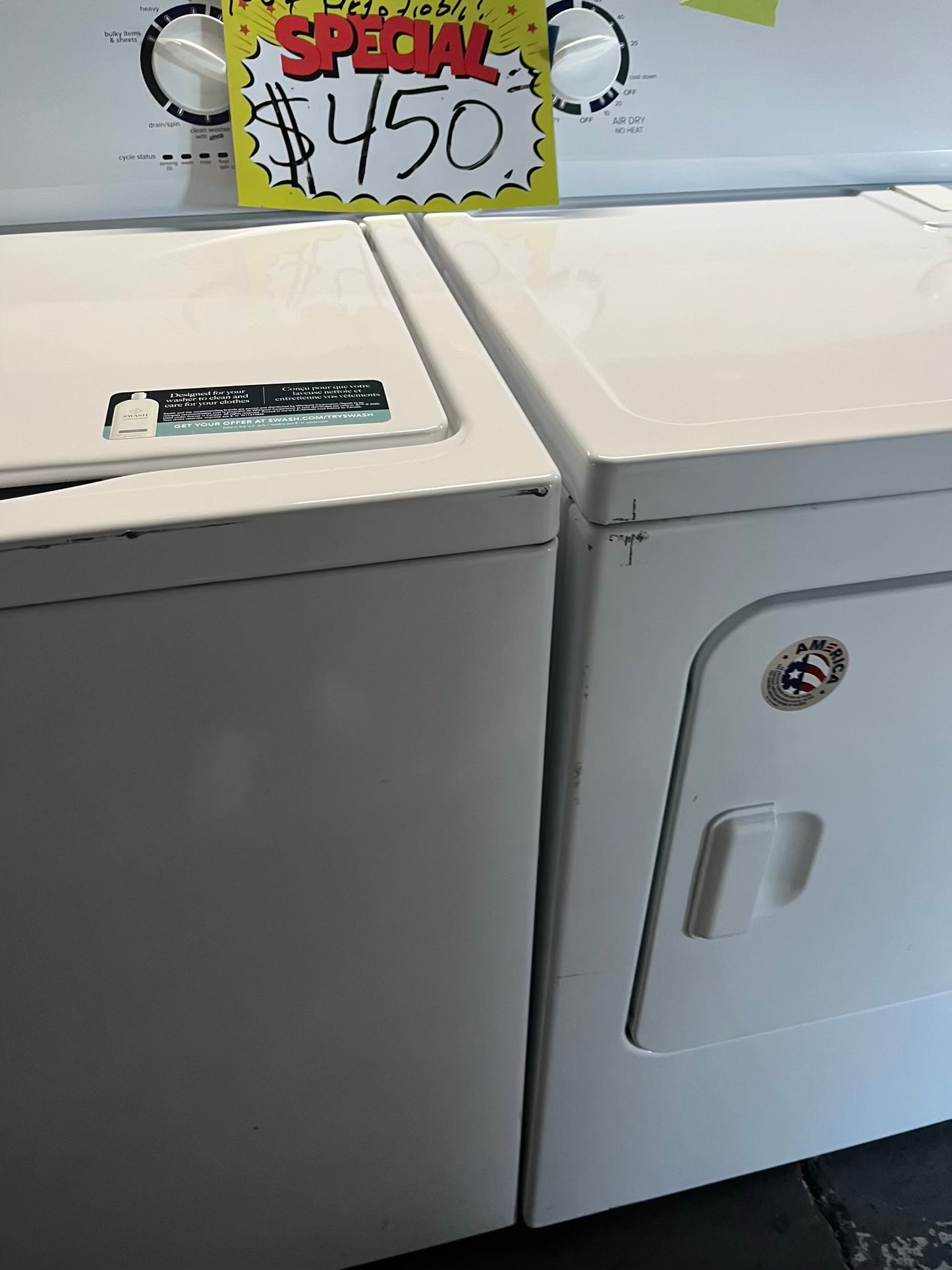 - Amana electric washer & dryer 220v set top load side by side #TWAM377WL