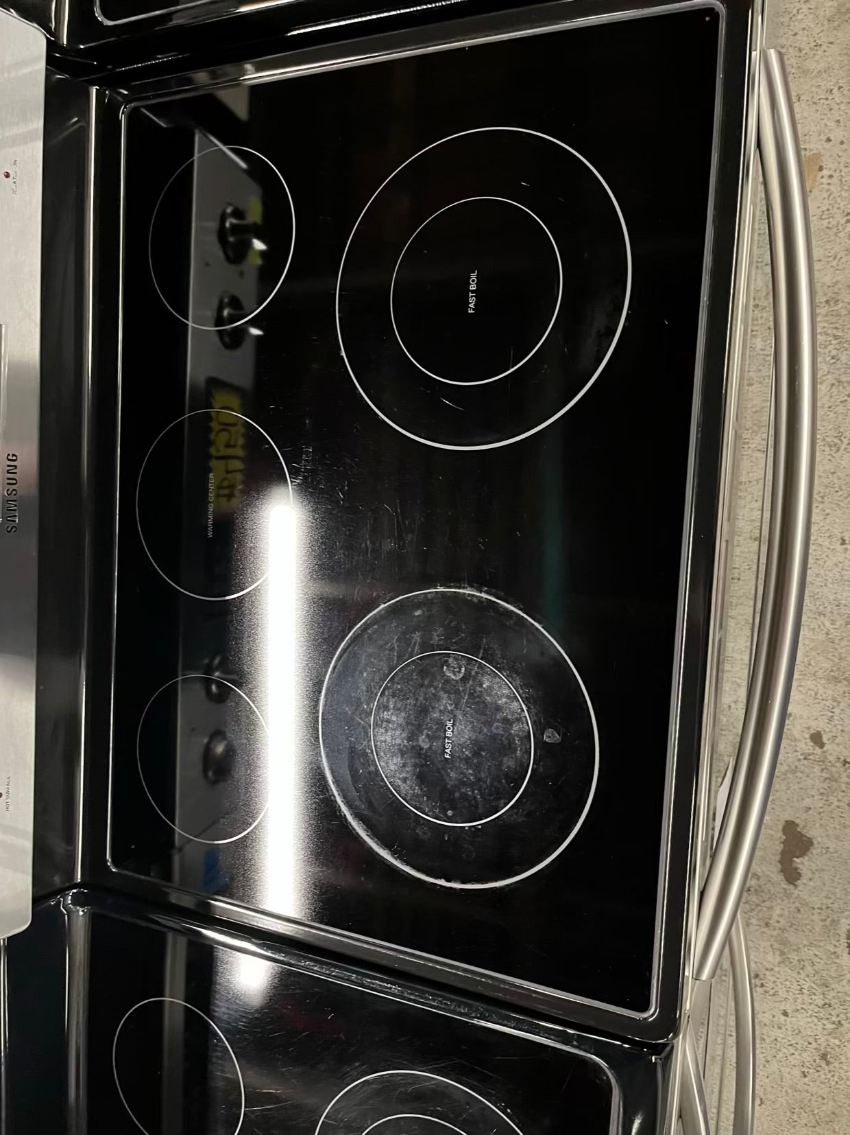 Samsung electric range 220v 5 burner warm zone convection bake roast broil steam clean Refurbished 30" #ER534AB