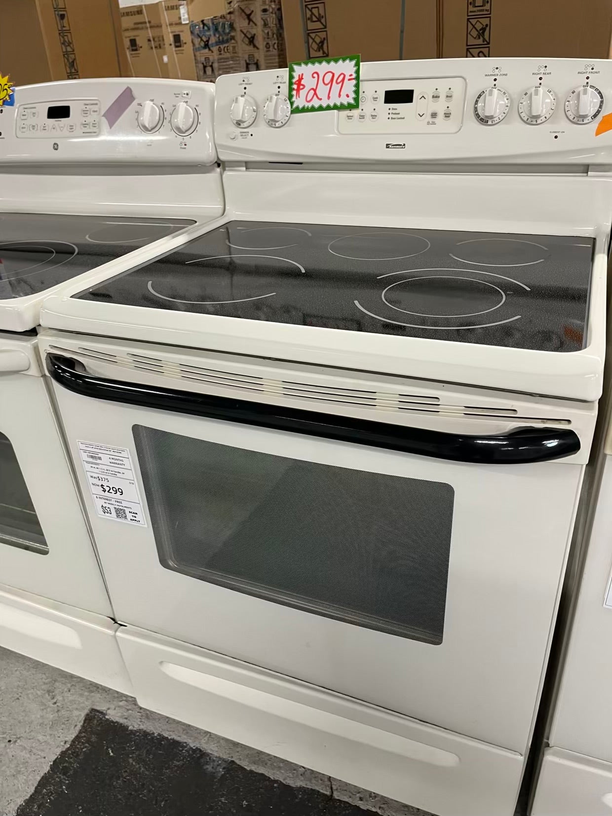 Kenmore electric range 220v 5 burner warm zone bake broil in off white Refurbished 30" #ER182WB
