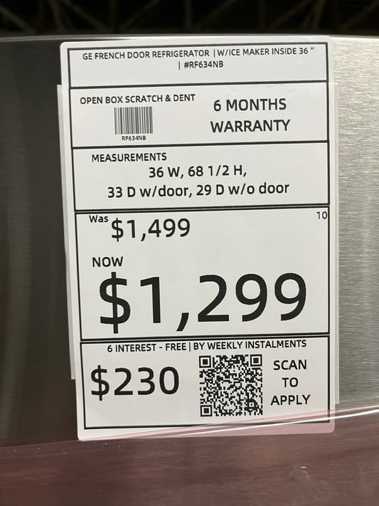 Open Box π¦ GE French Door Refrigerator stainless steel w/ice maker and water dispenser inside - Item number #RF634NB 36β in