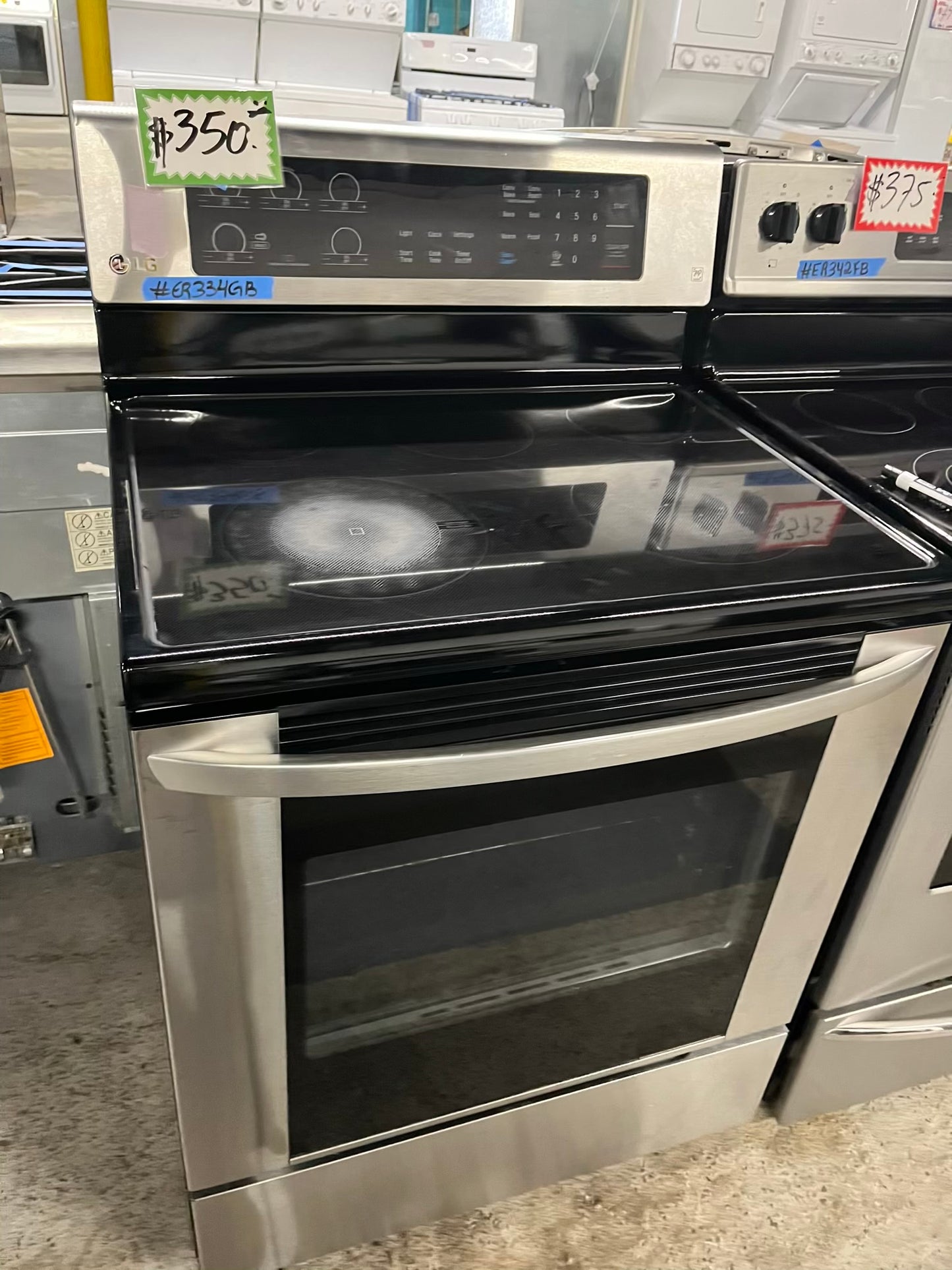 -LG electric range stainless steel 5 burner warm zone convection bake roast broil self clean 30” item number #ER334GB