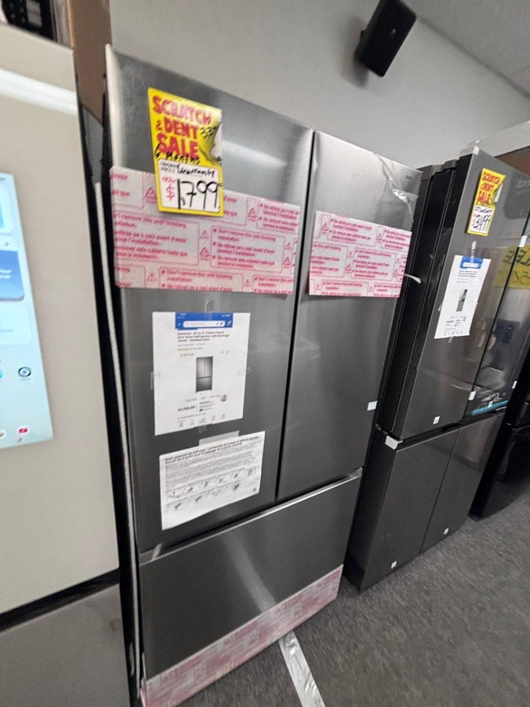 > Samsung 25 cu. ft. 33” Standard Depth 3-Door French Door Smart Refrigerator in Stainless Steel with Beverage Center and Dual Ice #RF66TBK