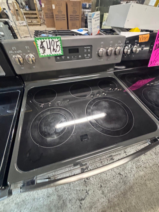 } GE slate color electric 220v glass top range 5 burners bake Broil roast self clean 30" working 💯 with warranty ,used-Refurbished #GELZX21B