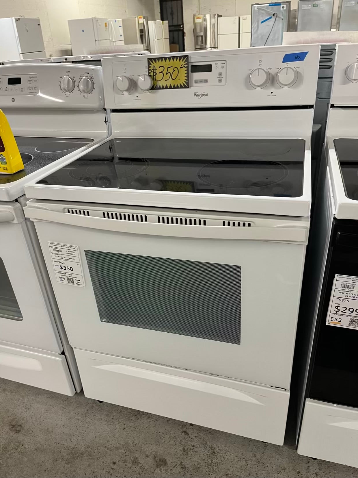 Whirlpool electric range 220v 4 burner bake broil self clean in white Refurbished 30" #ER175UB