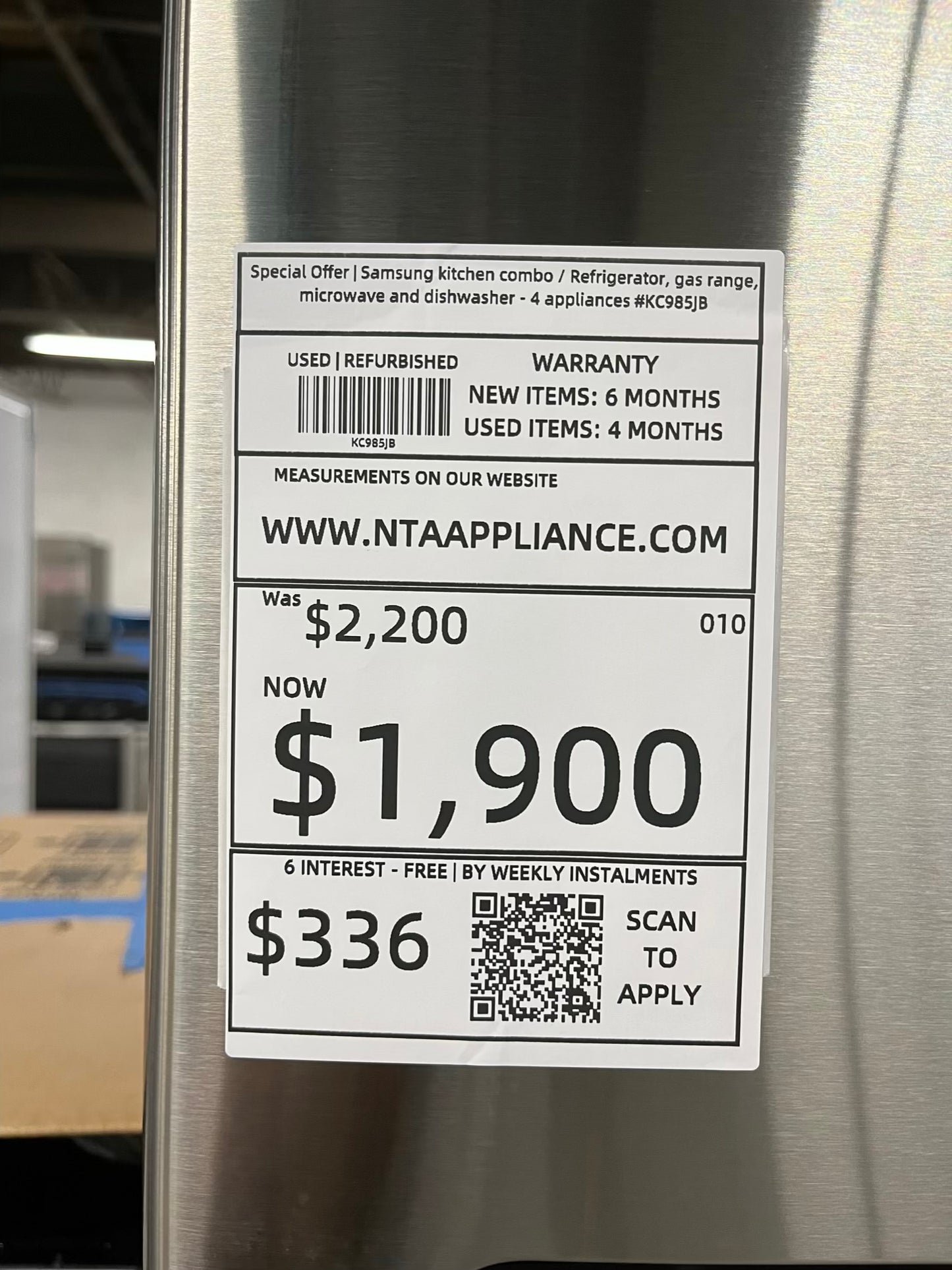 Special Offer | Samsung kitchen combo / Refrigerator, gas range, microwave and dishwasher - 4 appliances #KC985JB