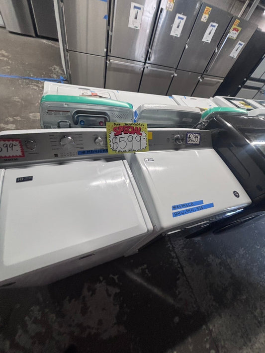 >Maytag Large capacity Top load washer machine with Agitator Stainless steel Drum 27” & electric dryer mix& Match set used-Refurbished #MG416K2B