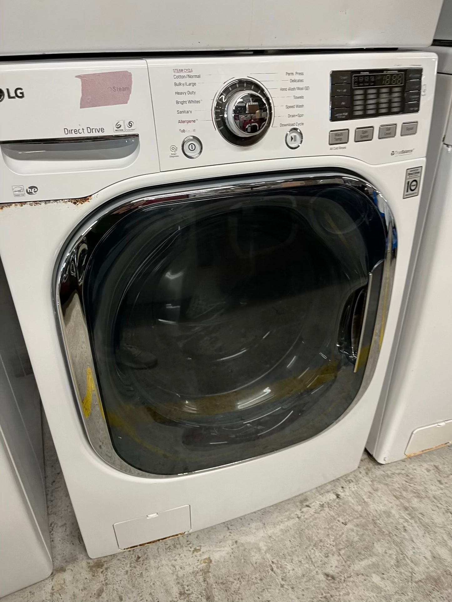 LG steam cycle washer 4.5 cu ft & dryer 7.5 cu ft set electric 220v front load stackable sensor dry He In white #WD854JB
