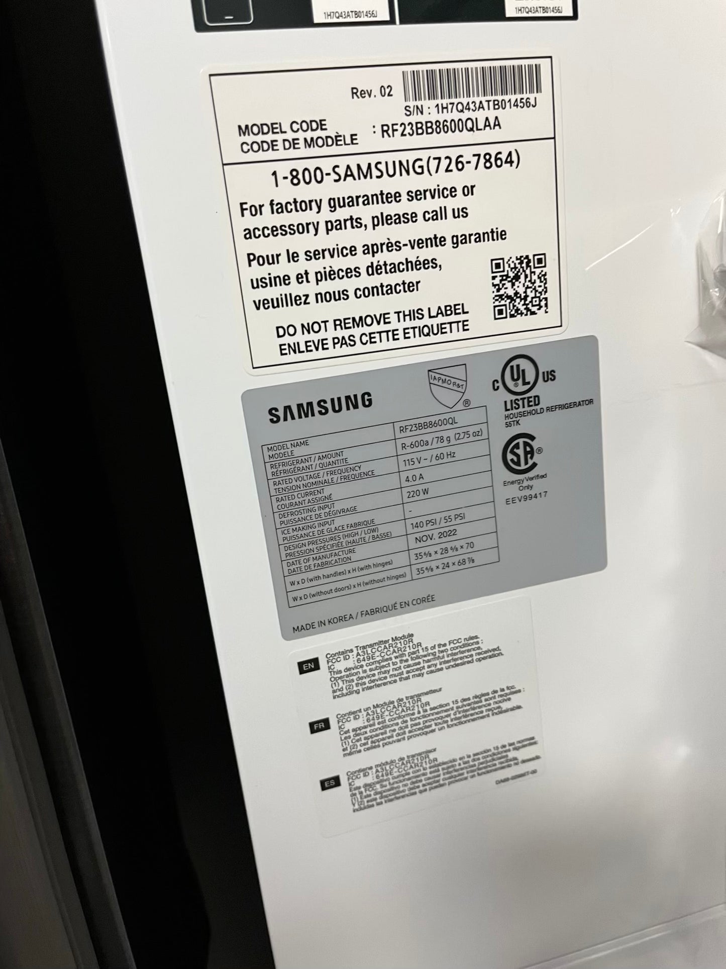 Open Box Samsung counter depth 5-door Refrigerator stainless steel w/ice maker & beverage center 36" #RF560WL