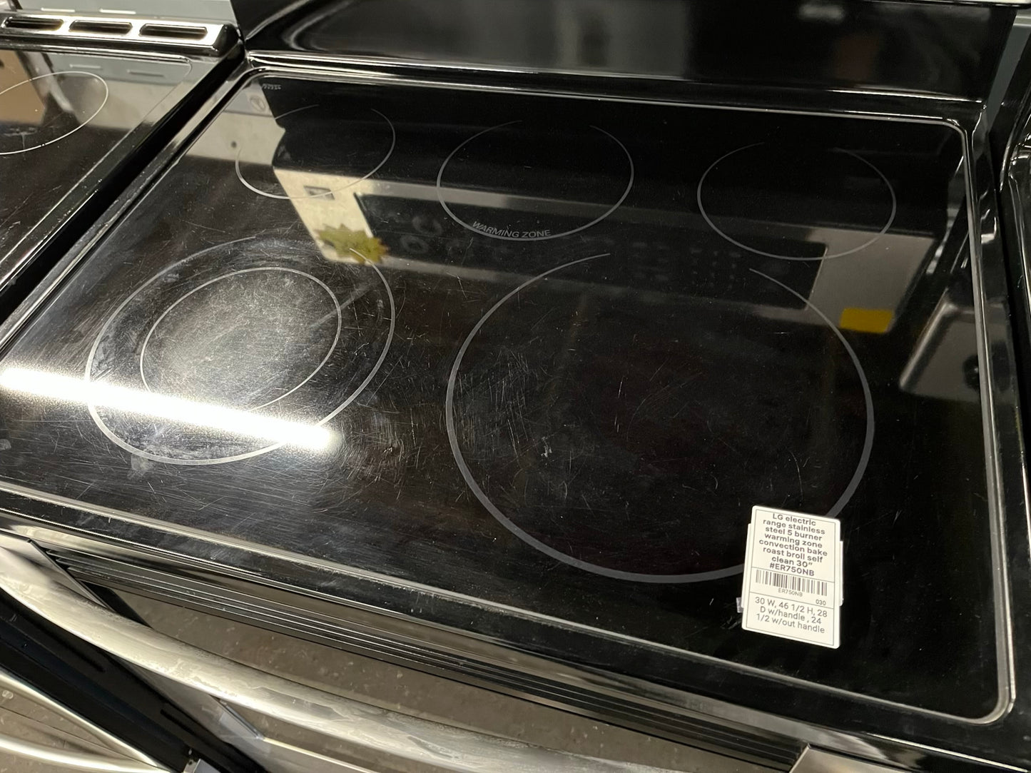 LG electric range stainless steel 5 burner warming zone convection bake roast broil self clean 30" #ER750NB
