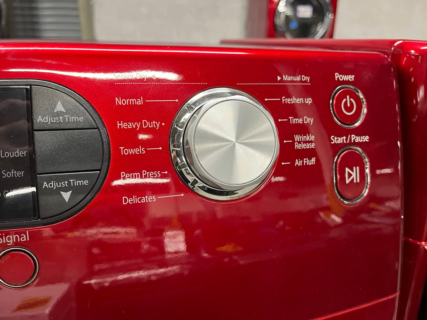 Samsung Dryer electric 220v in red front load w/pedestal extra storage stainless steel drum large capacity 27" refurbished #ED343SB