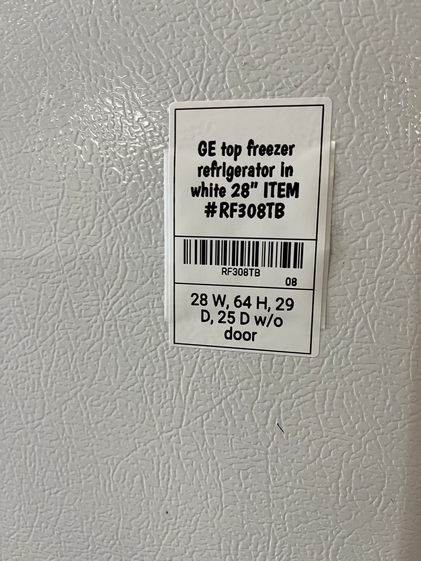 - GE top freezer refrigerator in white 28" ITEM #RF308TB
