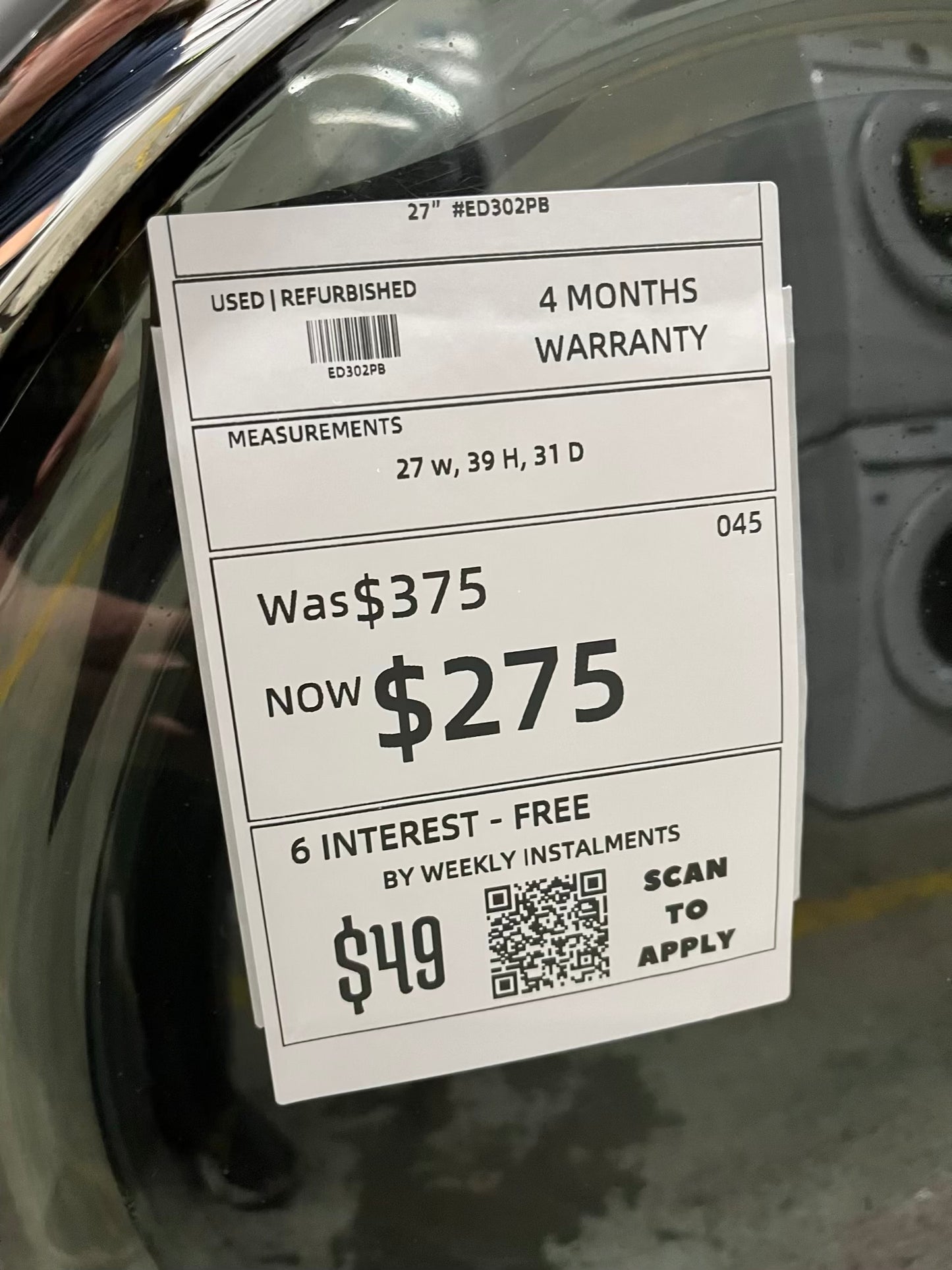 Samsung electric 220v dryer front load stainless steel drum large capacity in white 27" #ED302PB