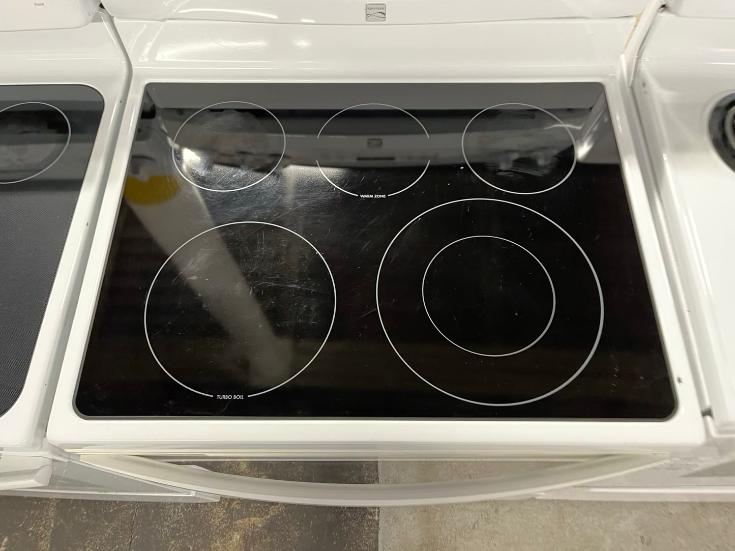 Kenmore electric range 220v 5 burner warm zone convection bake broil self clean in white Refurbished 30" #ER185LB