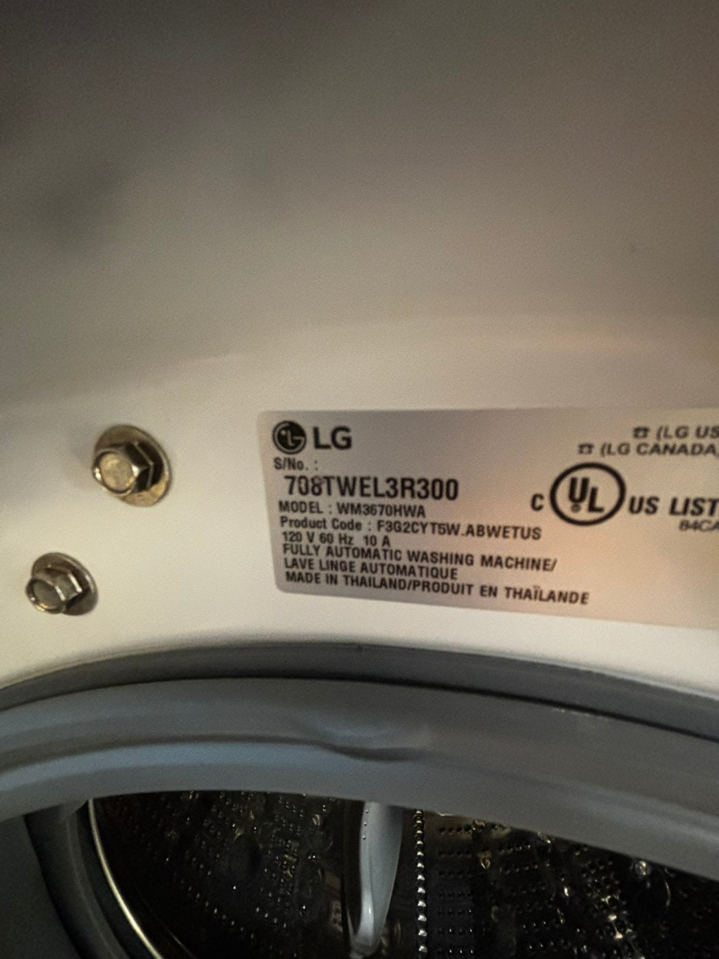Used-Refurbished LG 27-inch wide, 4.5 cu. ft. capacity front-load washer with steam technology for cleaning and wrinkle removal. Key features include 12 wash cycles, a 1300 RPM max spin speed, NeveRust™ stainless steel drum. #FW4566L