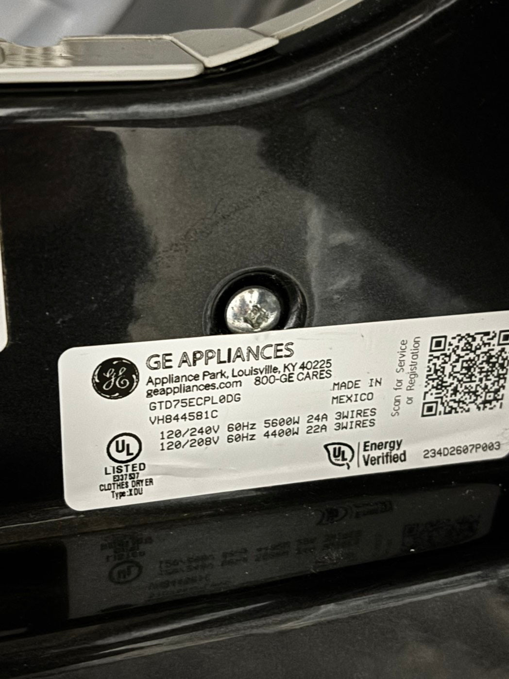 - GE Top load dryer side by side electric dark gray 220v large capacity 27" in Refurbished #EDD776B