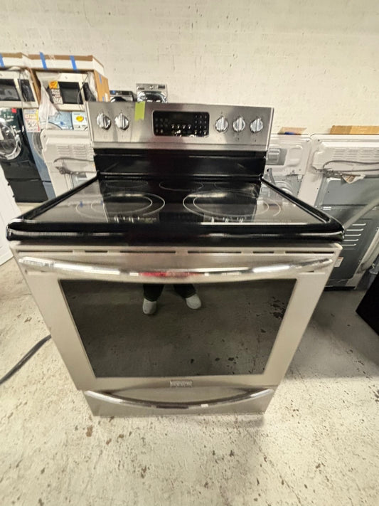 *Frigidaire glass top electric range 220v 5 burner convection oven -warm zone bake broil self clean Refurbished stainless steel fast boil 30" #EE3F1CB