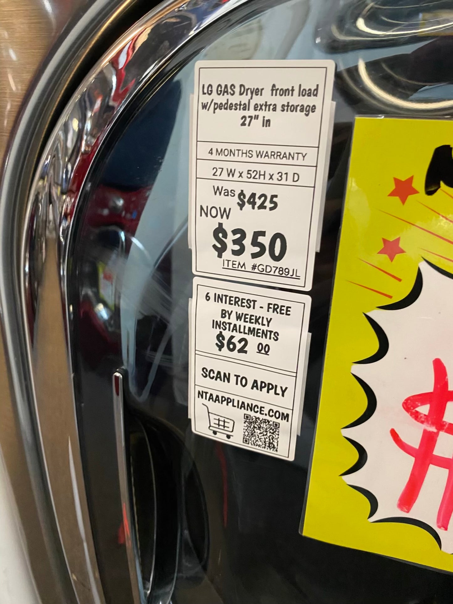 LG GAS Dryer front load w/pedestal extra storage 27" in #GD789JL Refurbished