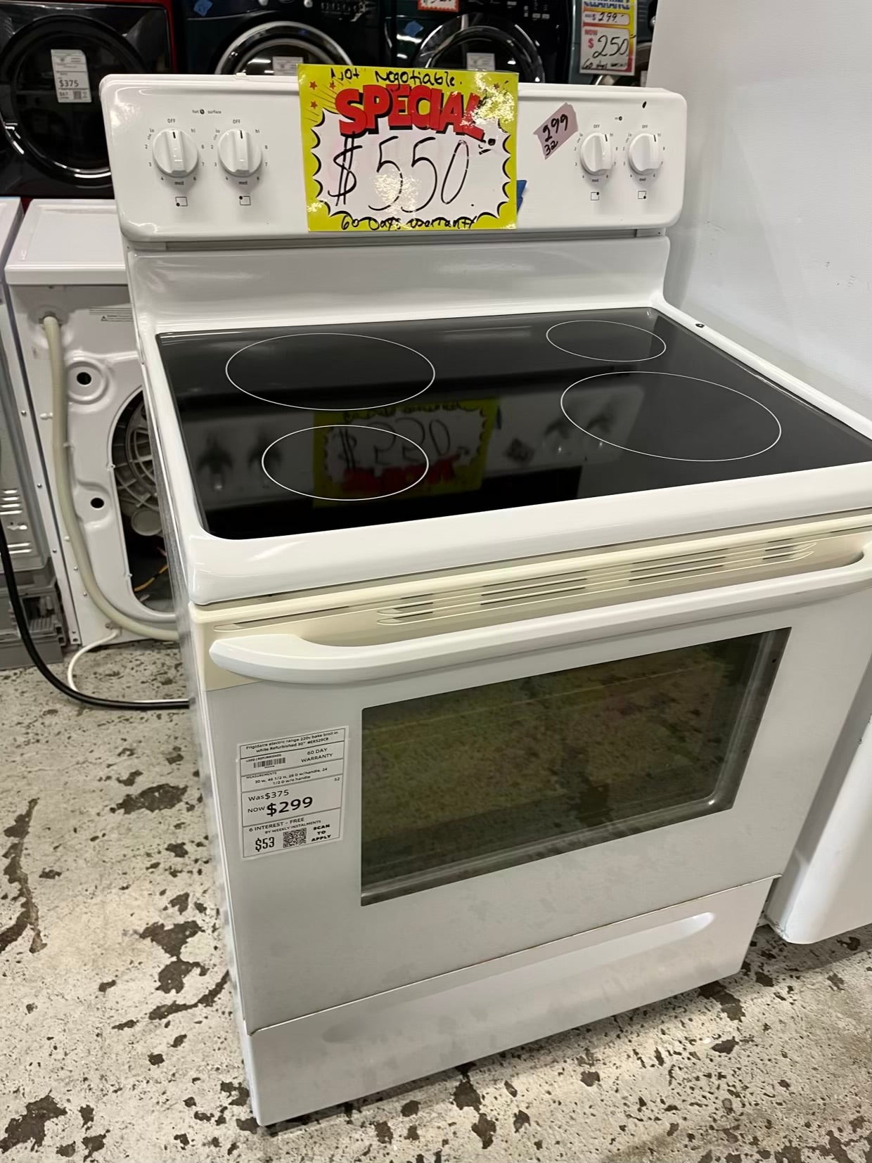 Frigidaire electric range 220v bake broil in white Refurbished 30" #ER529CB