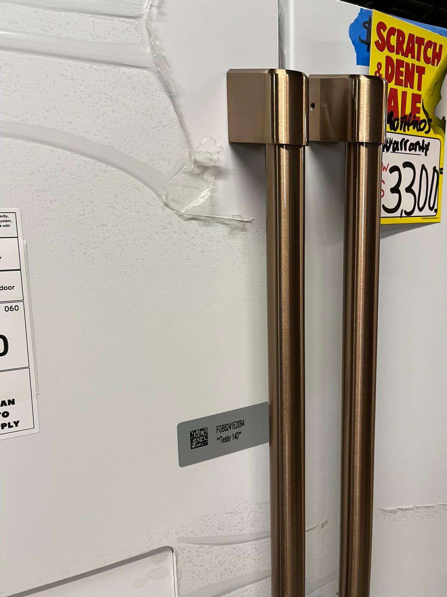 GE Café 36 Inch 4-Door French-Door Smart Refrigerator with 27.8 Cu. Pt. Capacity, TwinChill™, Convertible Drawer, LED Light Tower, Auto Fill, Humidity Control System, Shabbos Mode ENERGY STAR® Matte White with Brushed Bronze Handles 36” #RF840EB