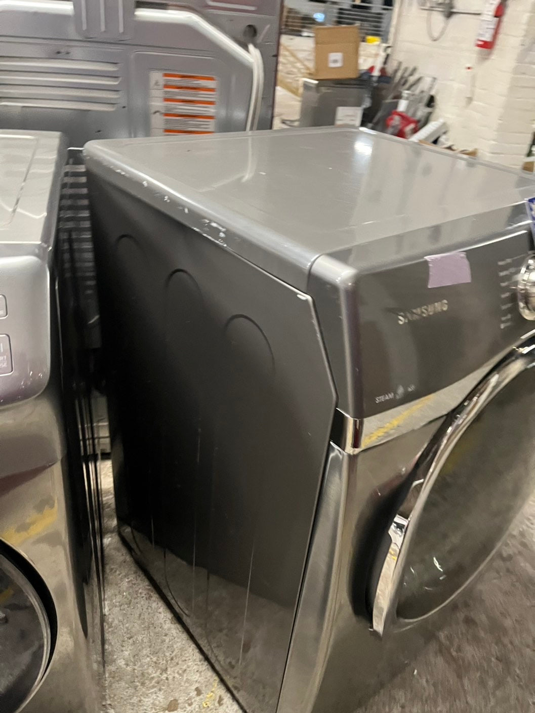 =Samsung Sensor dry steam electric 220v dryer front load stainless steel drum 7.5cu.ft. large capacity 27" silver #EDL287B