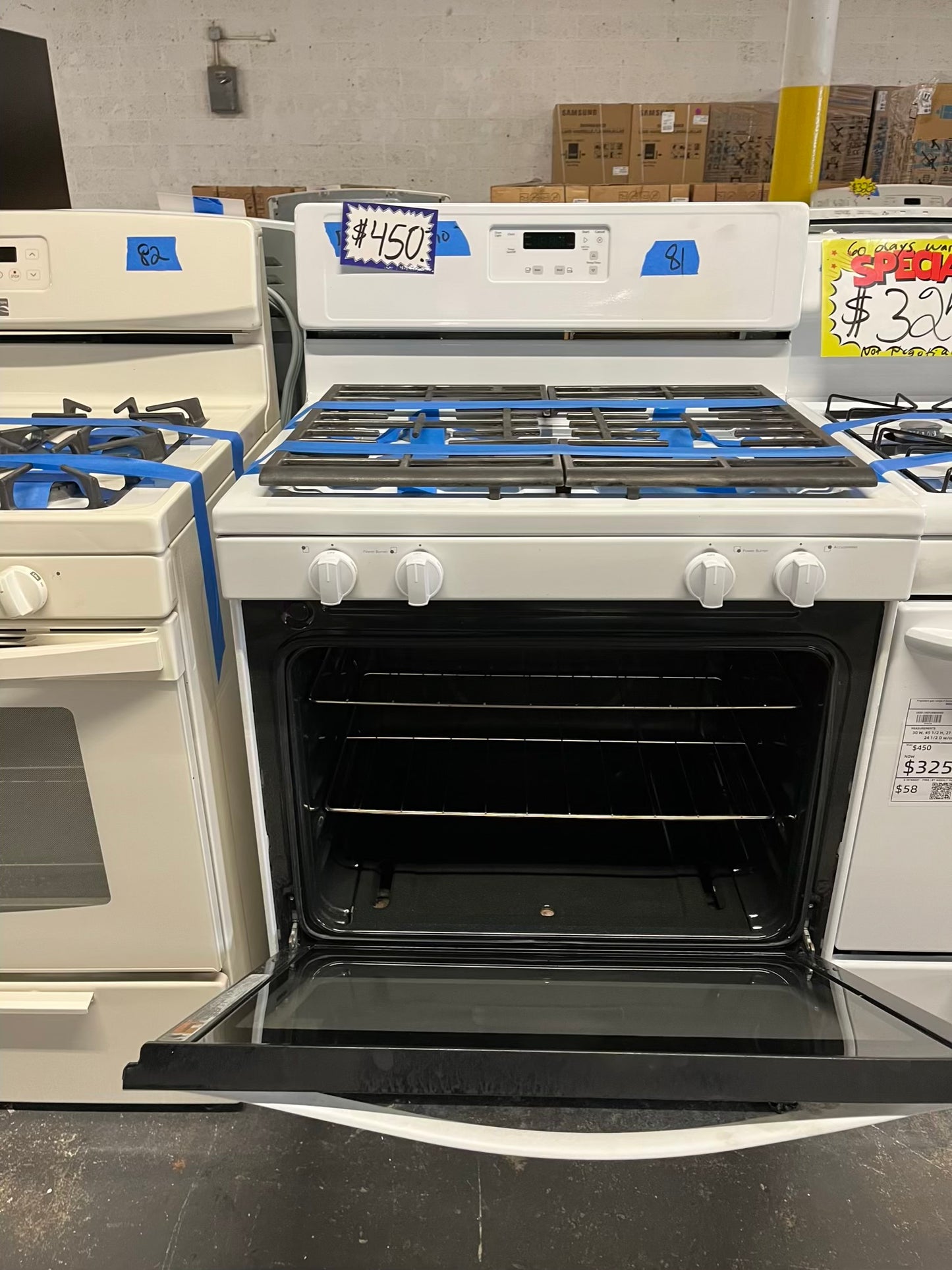 Whirlpool white gas propane range 4 burner bake broil 30" Refurbished #GR384AB