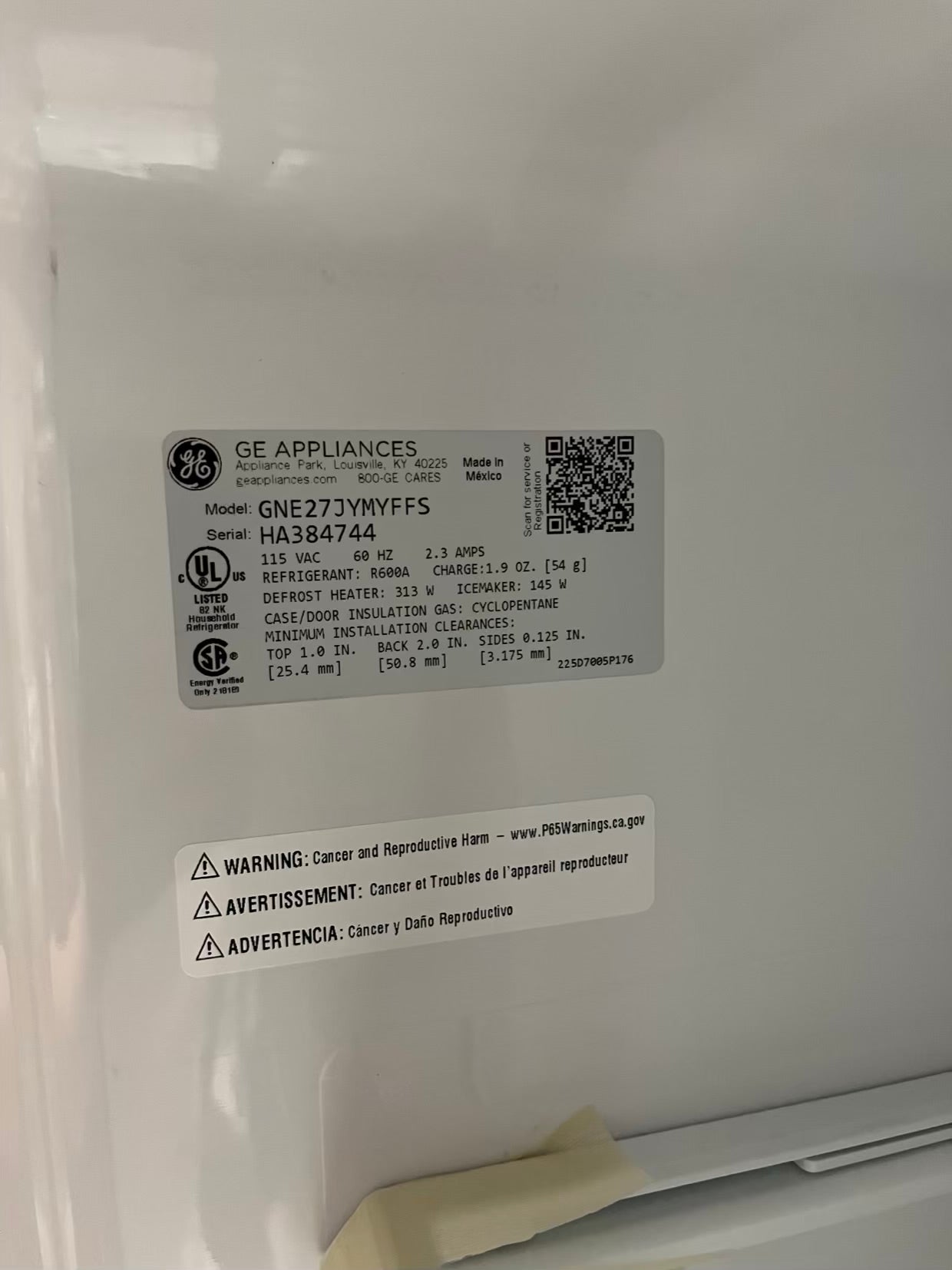 Open Box GE French door refrigerator stainless steel w/water dispenser inside & ice maker 36" #RF494EB