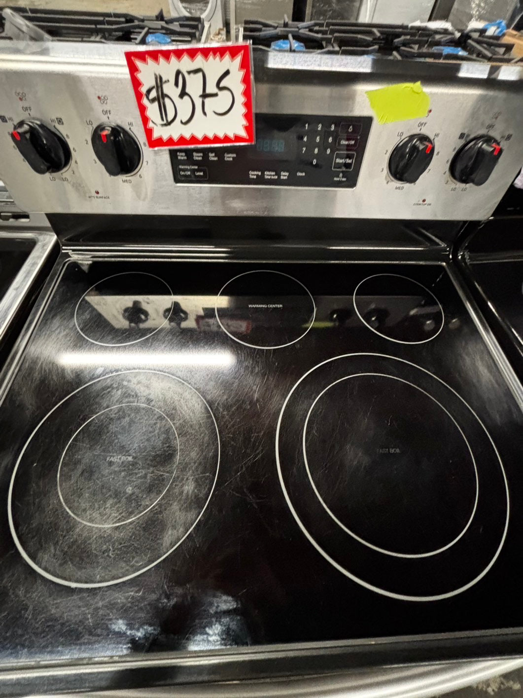 -Samsung glass top electric range 220v 4 burner bake broil fast boil steam clean Refurbished stainless steel 30" #ES918SB