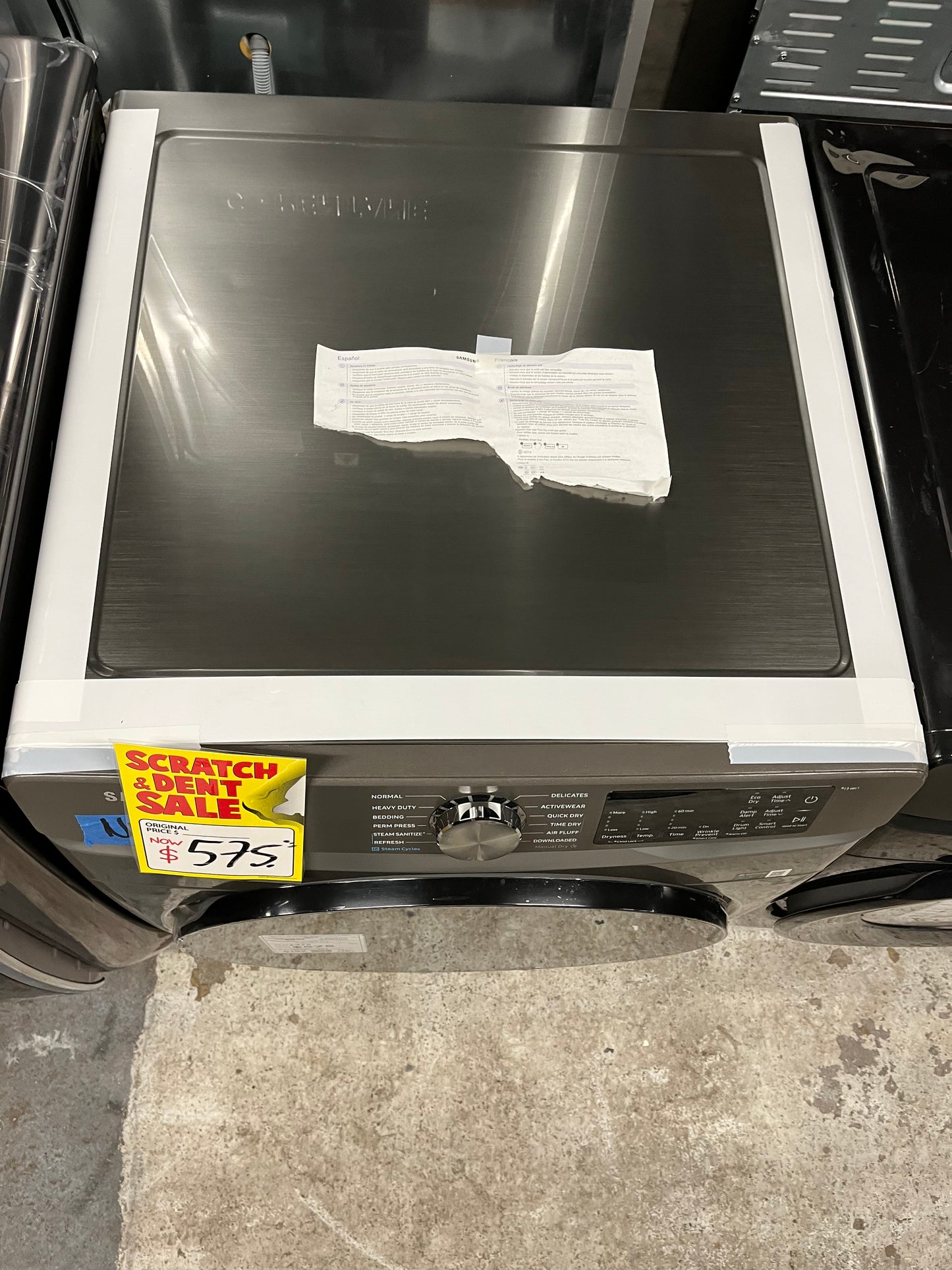 Open Box - Scratch & Dent Samsung - 7.5 cu. ft. Smart Electric Dryer with Steam Sanitize+ in Platinum 27" #ED491JB
