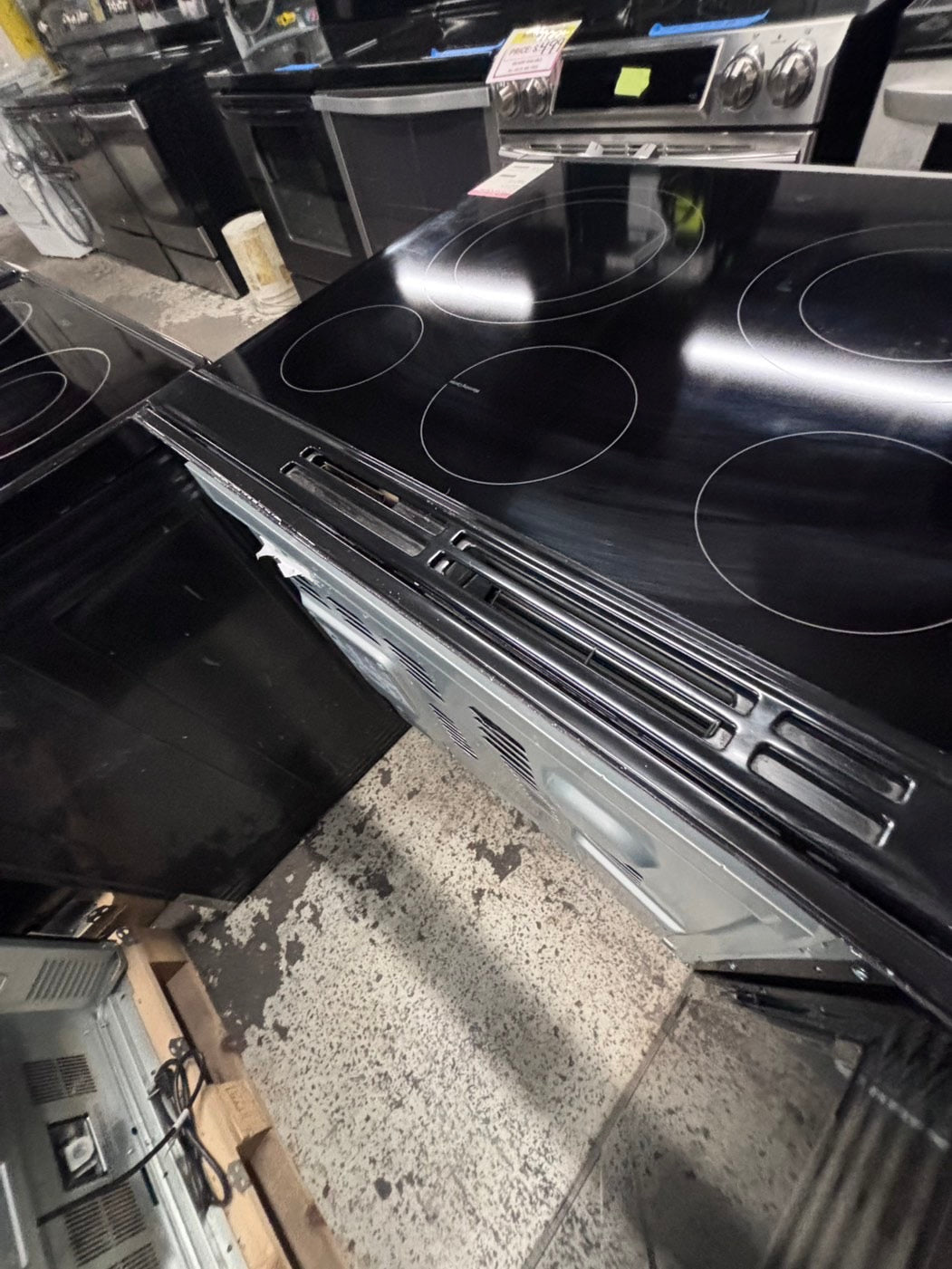 >samsung slide in Glass top electric 220v range 5 burner convection warm zone bake broil self clean in stainless steel 30" used-Refurbished #ERH87B