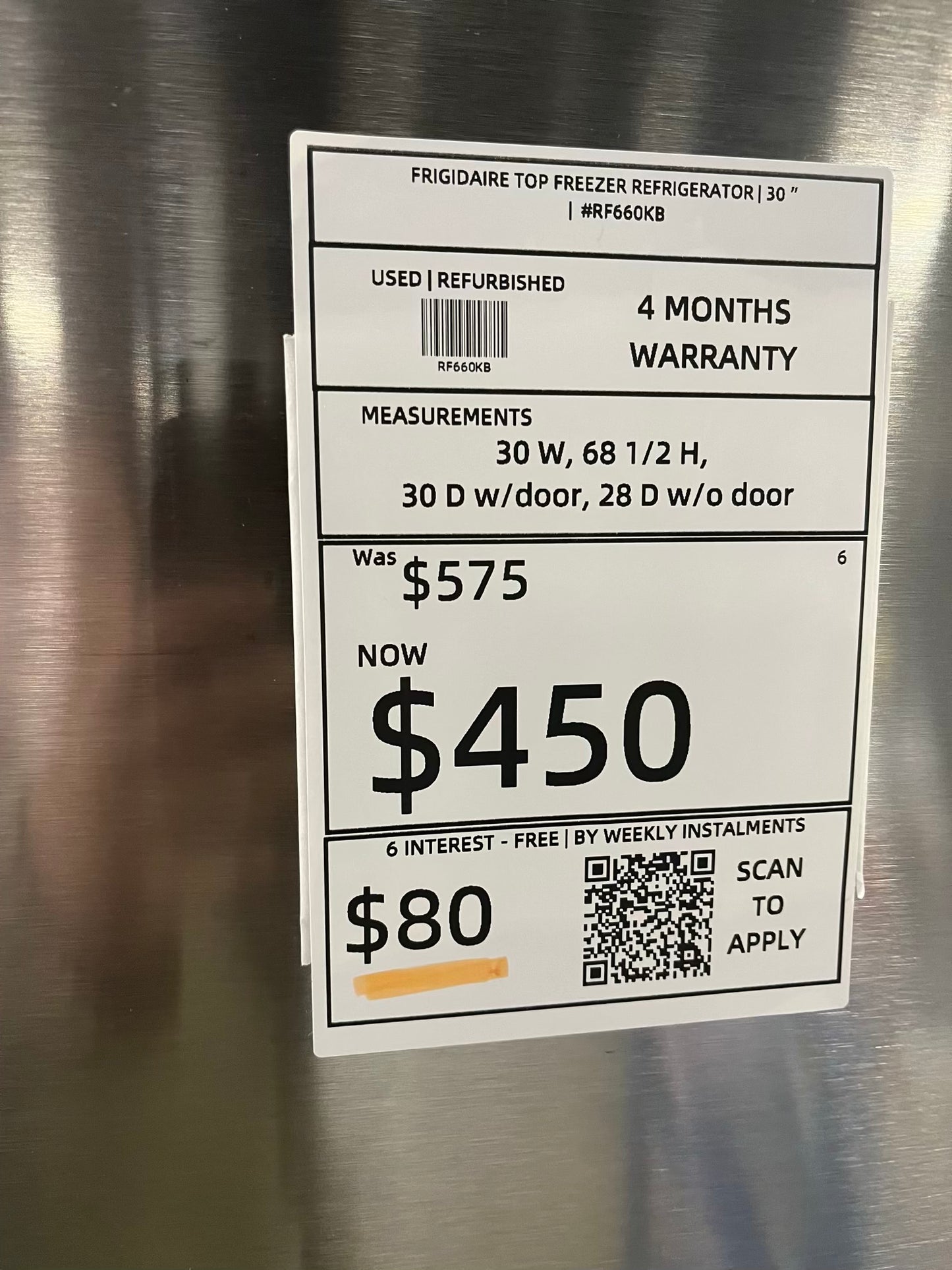 - FRIGIDAIRE TOP FREEZER REFRIGERATOR | 30" | #RF660KB USED REFURBISHED