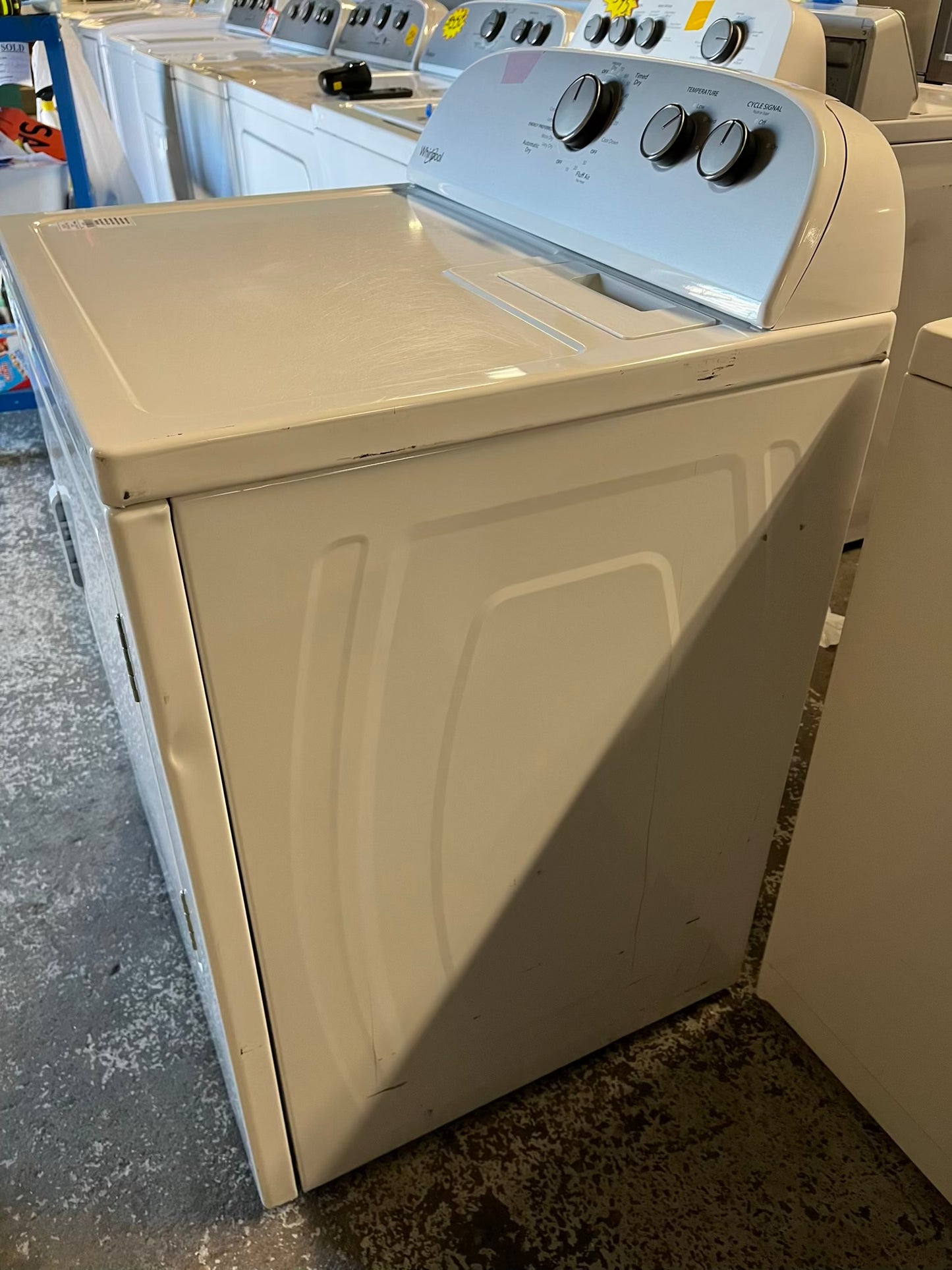 Whirlpool top load washing machine stainless steel drum w/agitator & side x side electric 220v dryer in white 29" #ED501UB