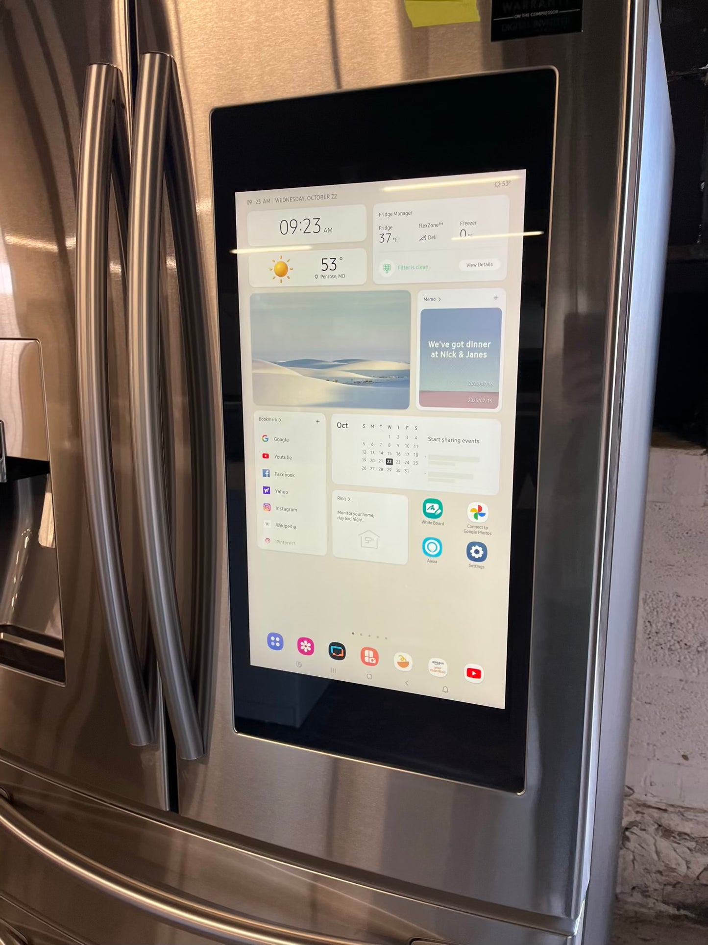 - Samsung four door refrigerator family hub stainless steel w/ice and water dispenser used-refurbished 30” #RF134XB