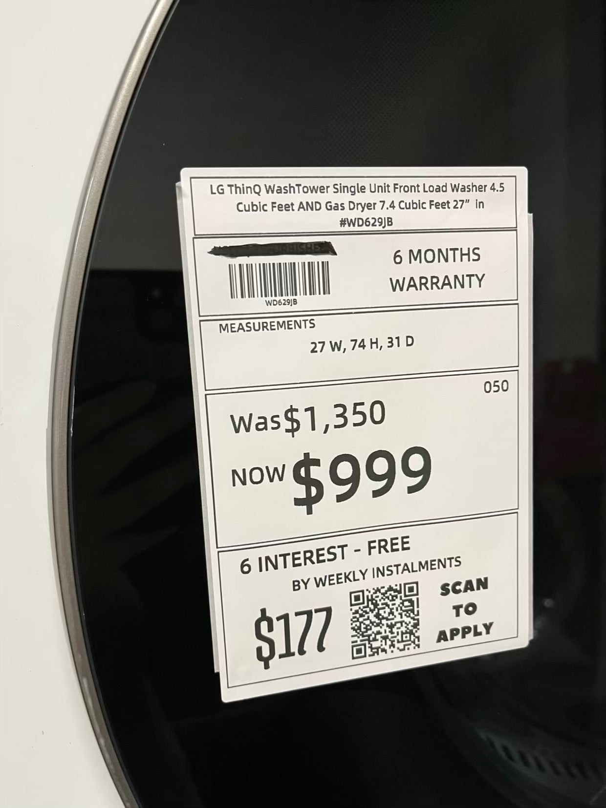 Open box 📦 | Scratch & Dent LG ThinQ WashTower Single Unit Front Load Washer 4.5 Cubic Feet AND Gas Dryer 7.4 Cubic Feet 27" in #WD629JB
