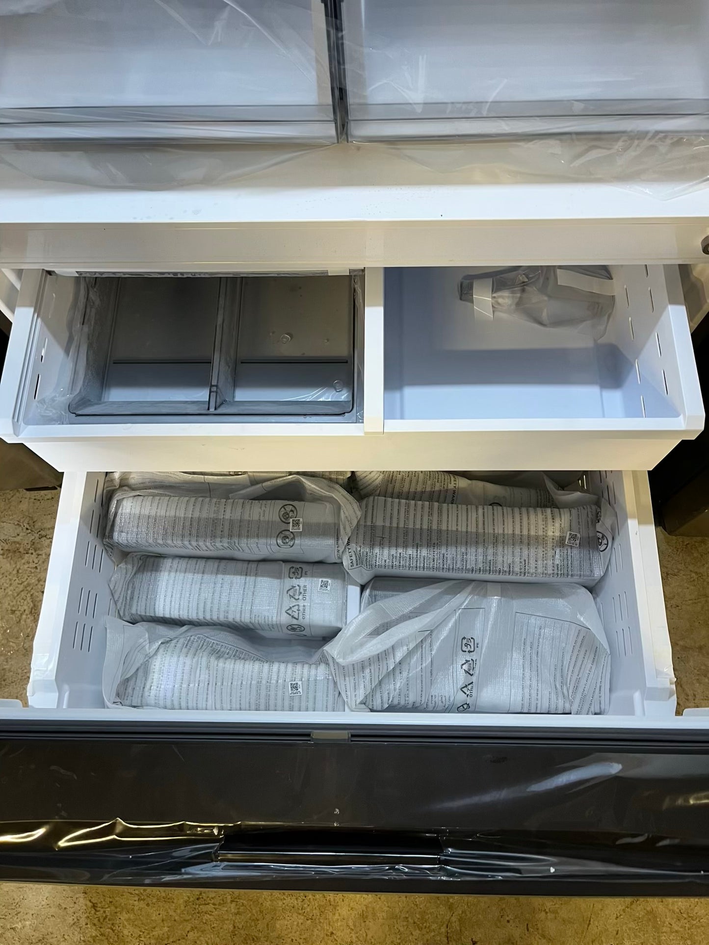 Open Box | Scratch & Dent - Samsung Bespoke 30 cu. ft. Standard Depth 3-Door French Door Smart Refrigerator with Family Hub in White Glass/Matt Grey Glass 36" #RF730JB-TR