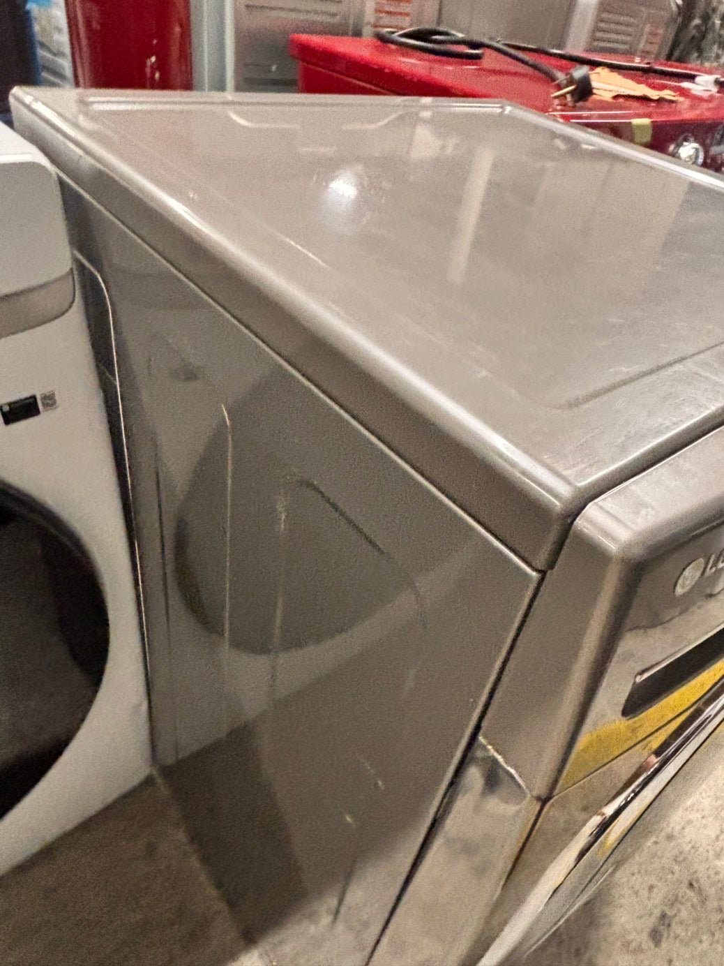 >LG steam sensor Dry front load stackable electric 220v dryer stainless steel drum in gray -silver color ,used-refurbished 27" #DEL436B