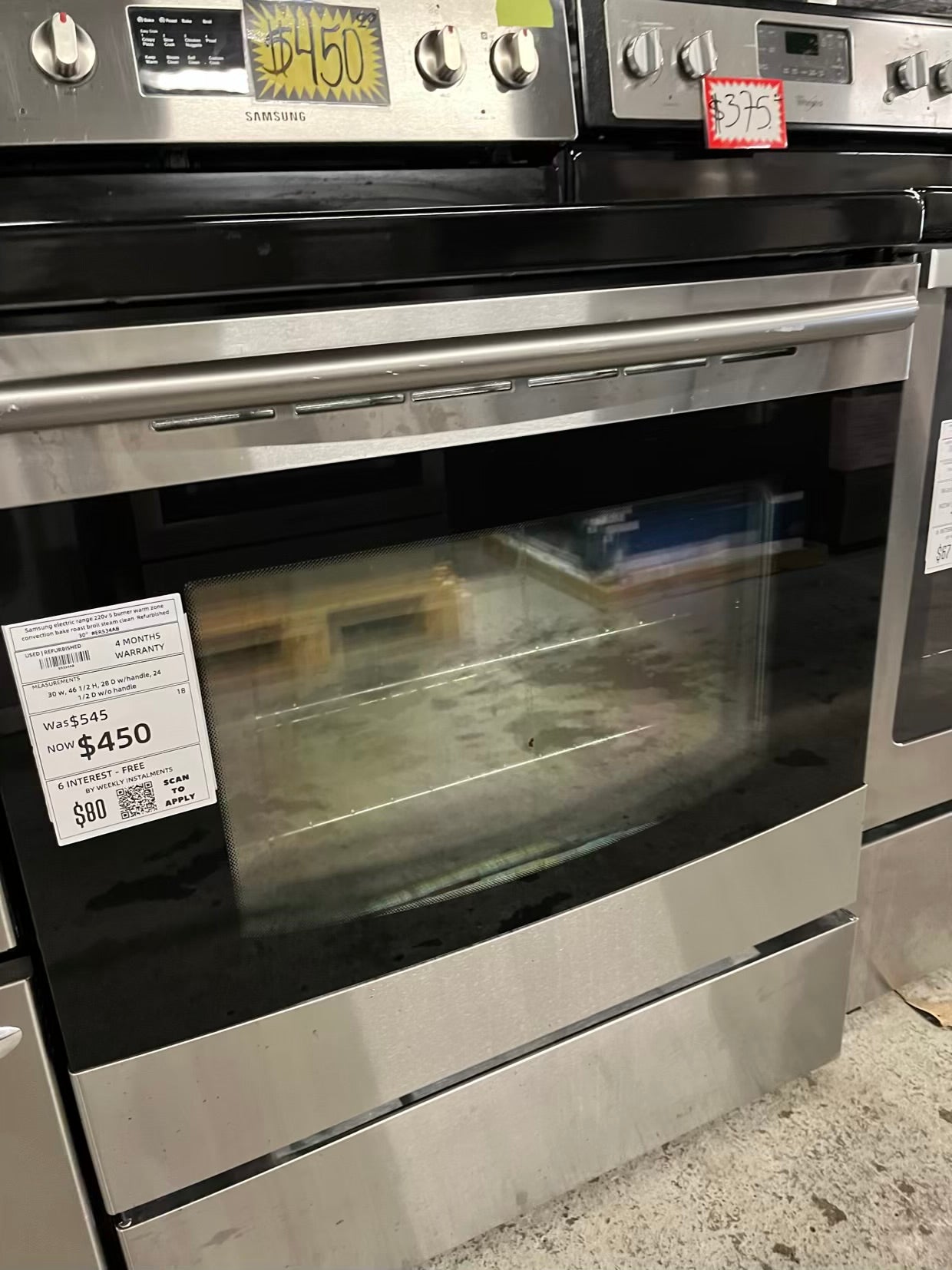 Samsung electric range 220v 5 burner warm zone convection bake roast broil steam clean Refurbished 30" #ER534AB