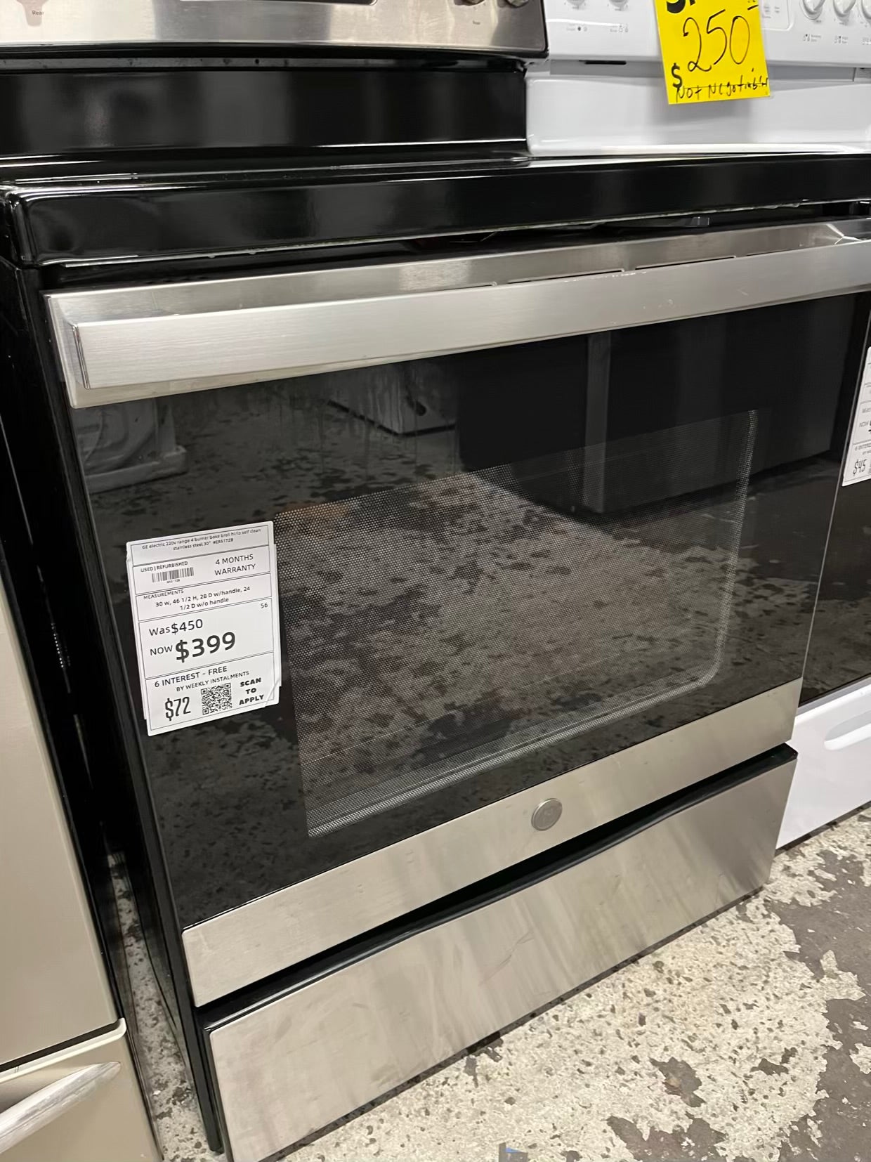 GE electric 220v range 4 burner bake broll hi/lo self clean stainless steel 30" #ER517ZB