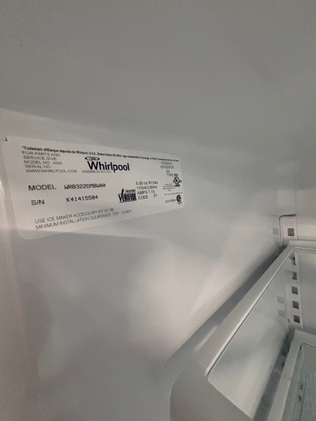 >>whirlpool 33” bottom freezer refrigerator no ice maker white color 33" used-refurbished #RFW9D5B