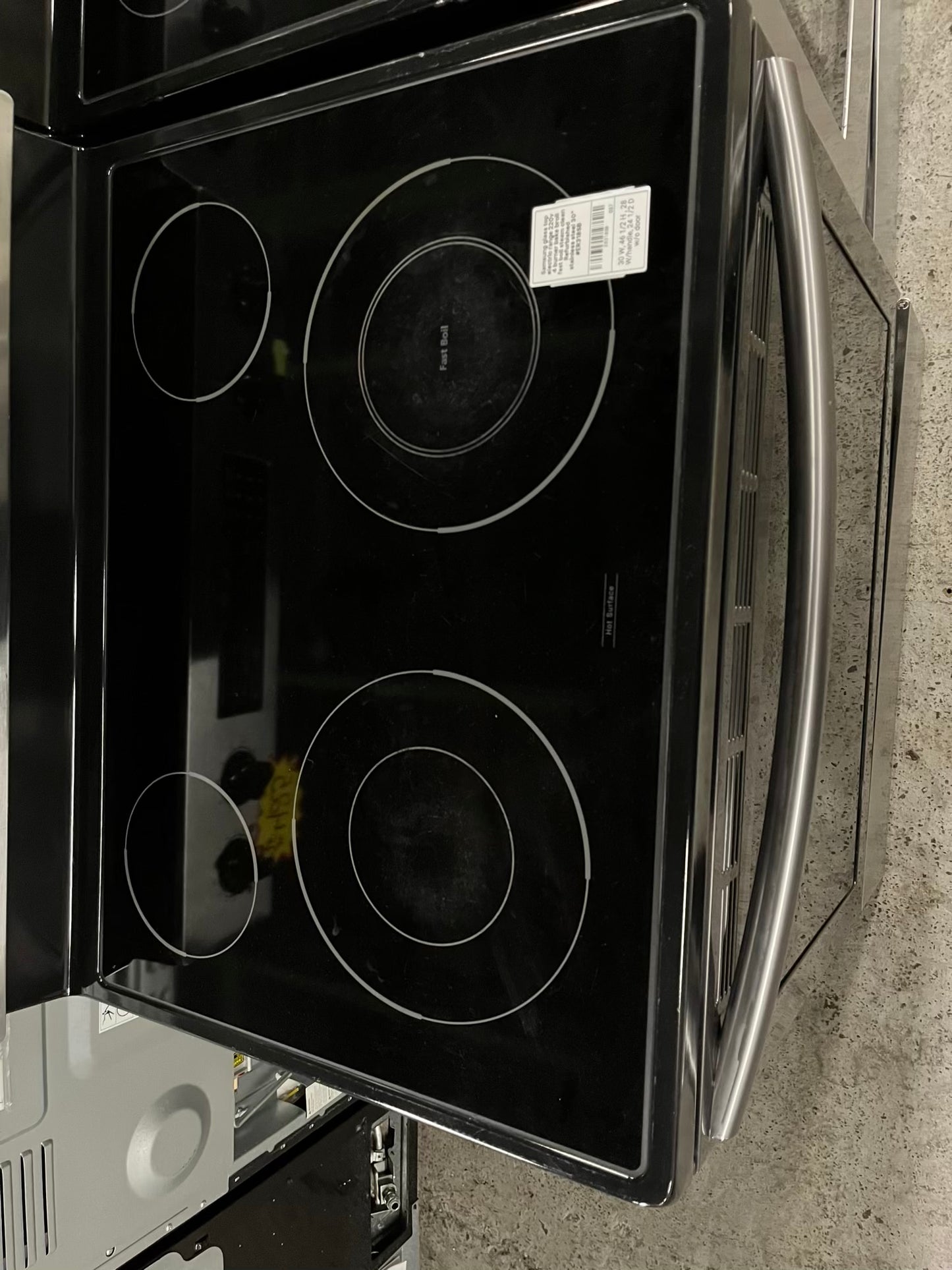 - Samsung glass top electric range 220v 4 burner bake broil fast boil steam clean Refurbished stainless steel 30" #ER318SB