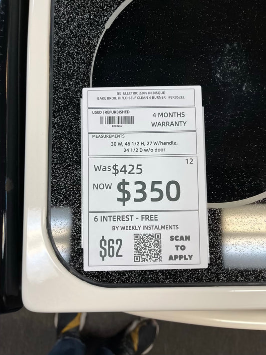 GE ELECTRIC 220v IN BISQUÉ BAKE BROIL HI/LO SELF CLEAN 4 BURNER #ER852EL