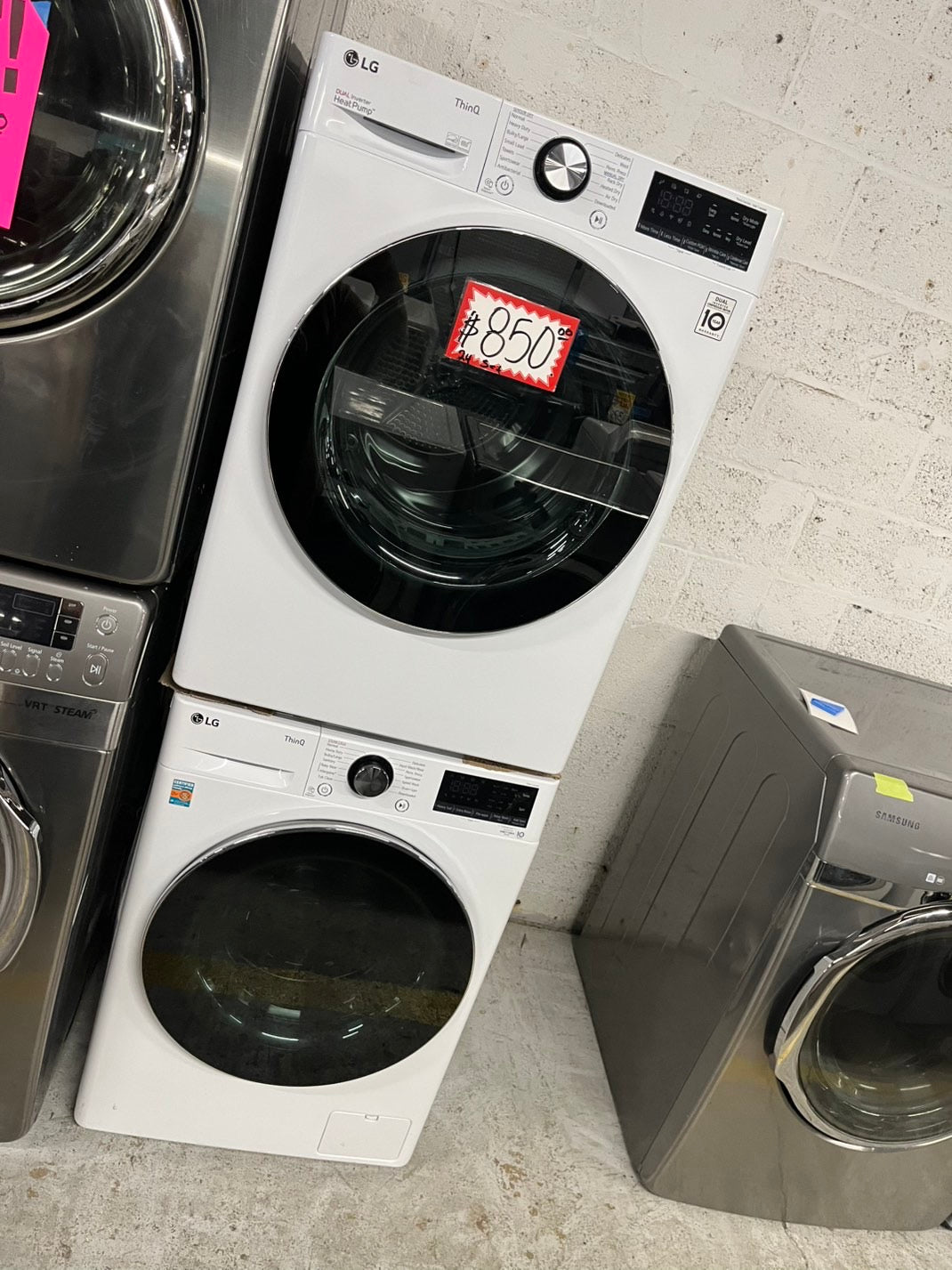 LG 24 white Front load washer and Steam electric dryer set stackable 240V #LG2455WB