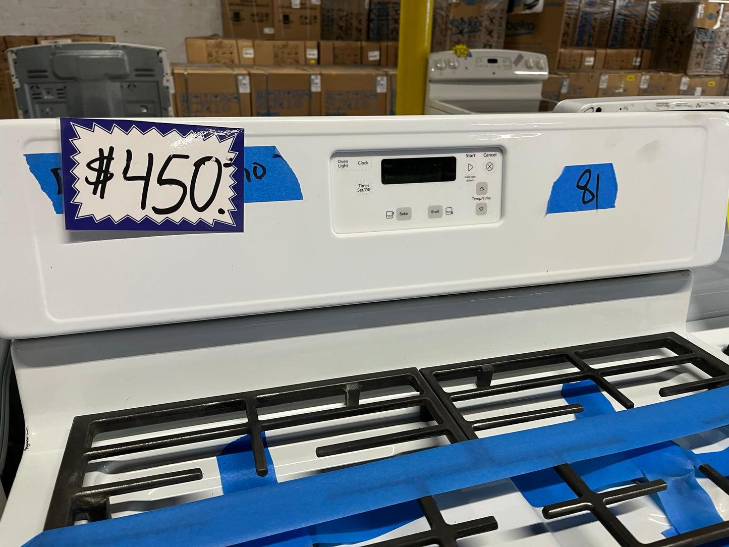 Whirlpool white gas propane range 4 burner bake broil 30" Refurbished #GR384AB