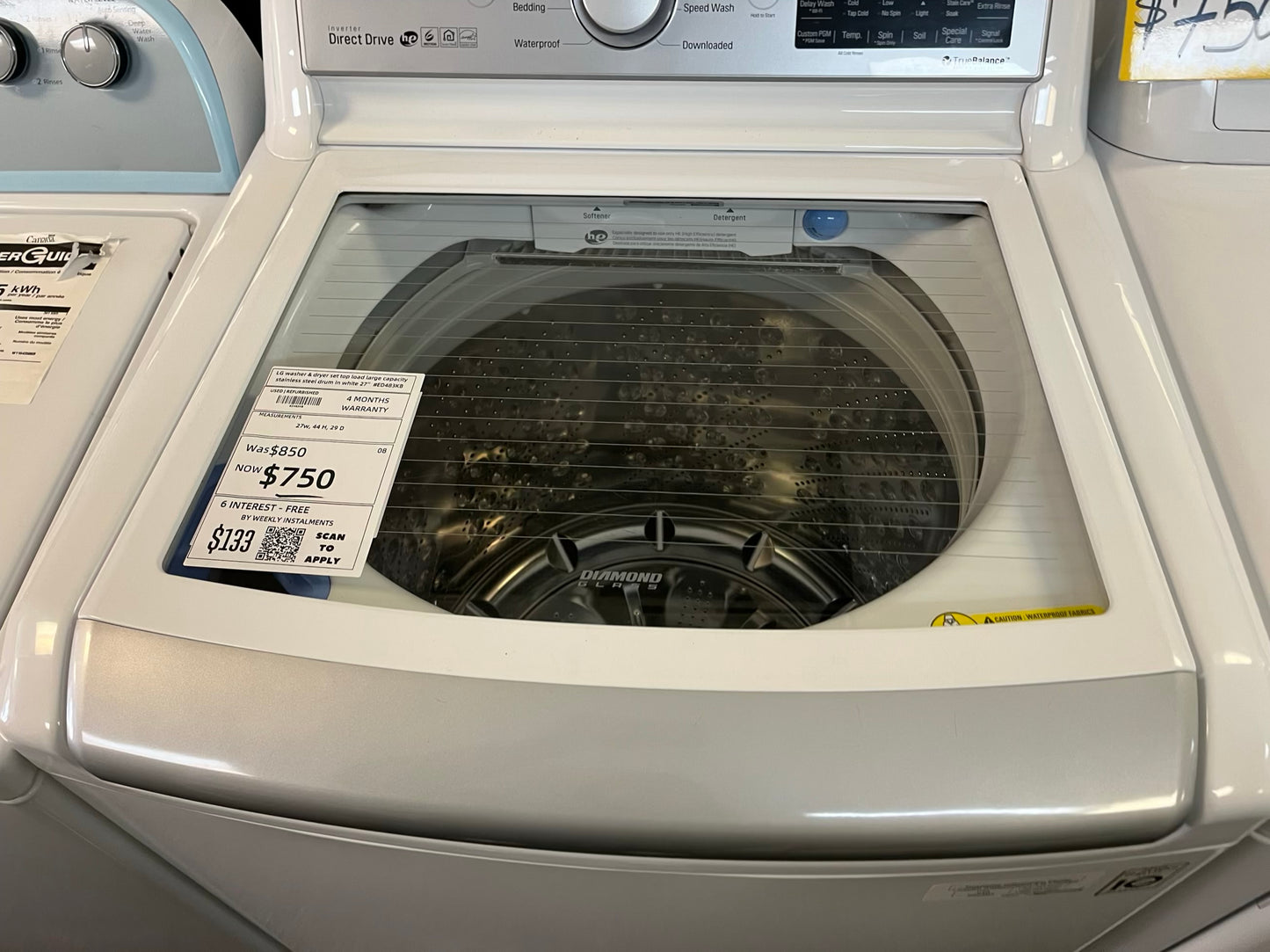 - LG washer & dryer set top load large capacity stainless steel drum in white 27" #ED483KB