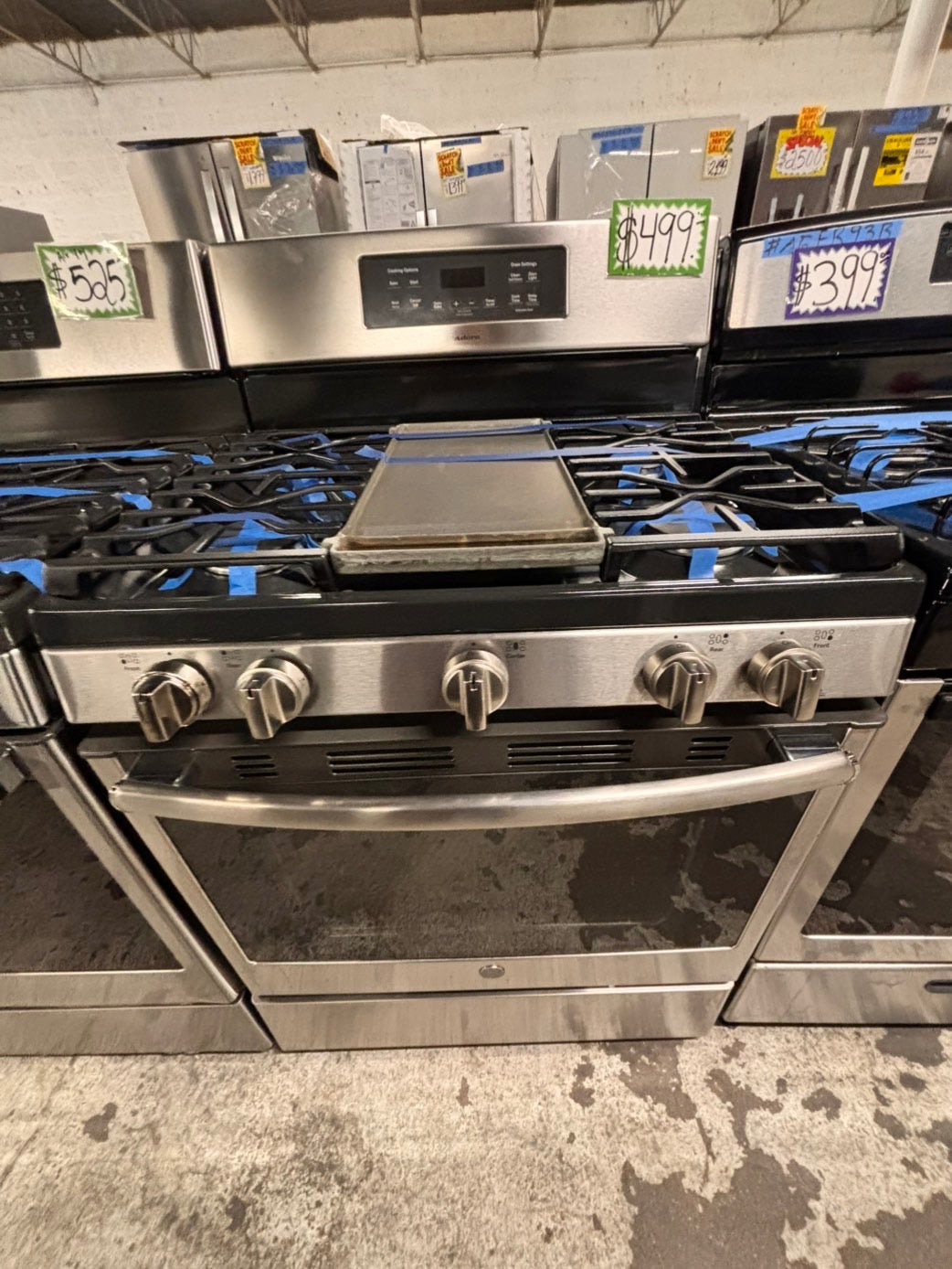 >GE Gas range 5 burner convection oven bake ,broil Hi/Lo self clean in stainless steel used-Refurbished 30” #GS88ZXB