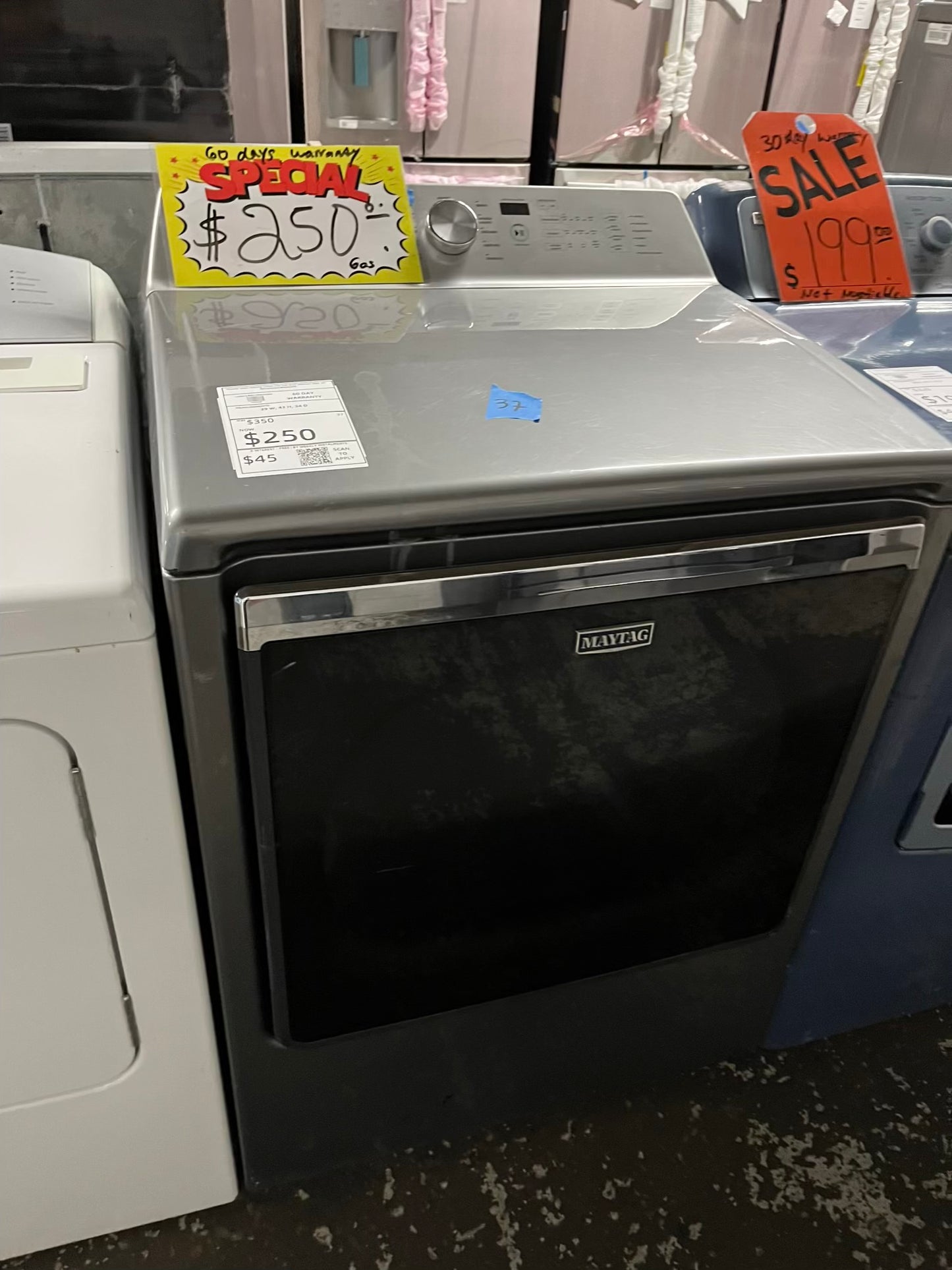 - Maytag large capacity jumbo side GAS dryer stainless steel 29" Refurbished #GD853FB