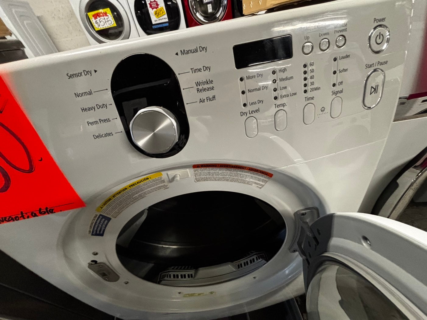 -Samsung Dryer electric 220v in white front load w/pedestal extra storage stainless steel drum large capacity 27" refurbished #ED3113VB