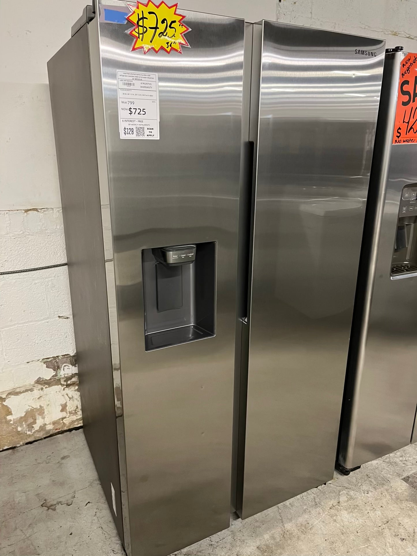Used Refurbished Samsung side x side refrigerator stainless steel w/ice water dispenser 36" #RF835UB-TR